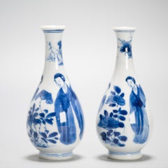 9CM Antique Kangxi Period Chinese porcelain Miniature Vases Elegant Ladies