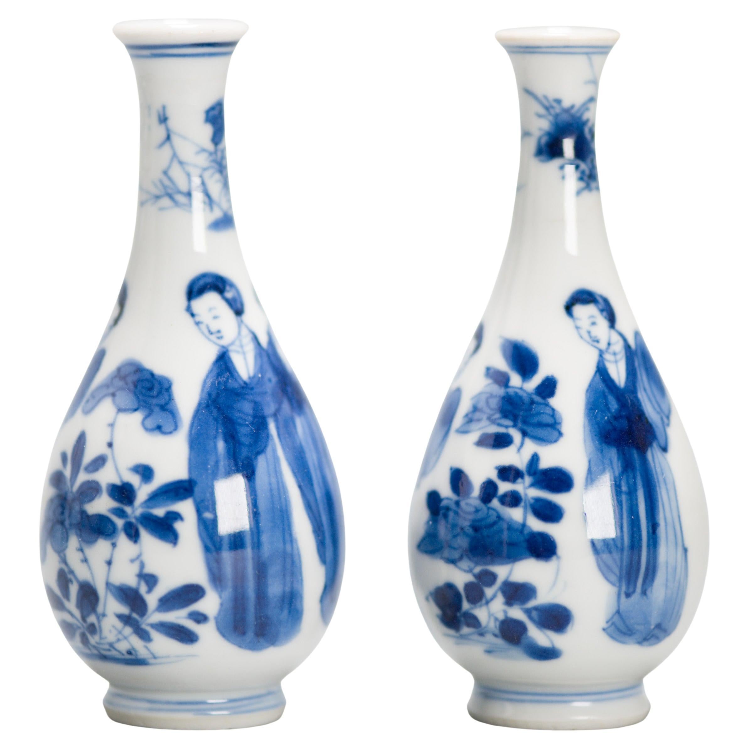 9CM Antique Kangxi Period Chinese porcelain Miniature Vases Elegant Ladies