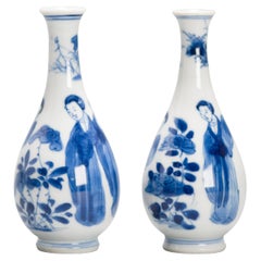9CM Antike Kangxi Periode Chinesisch Porzellan Miniature Vasen Elegant Damen