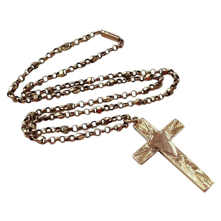 9ct 375 Antique Cross & Chain