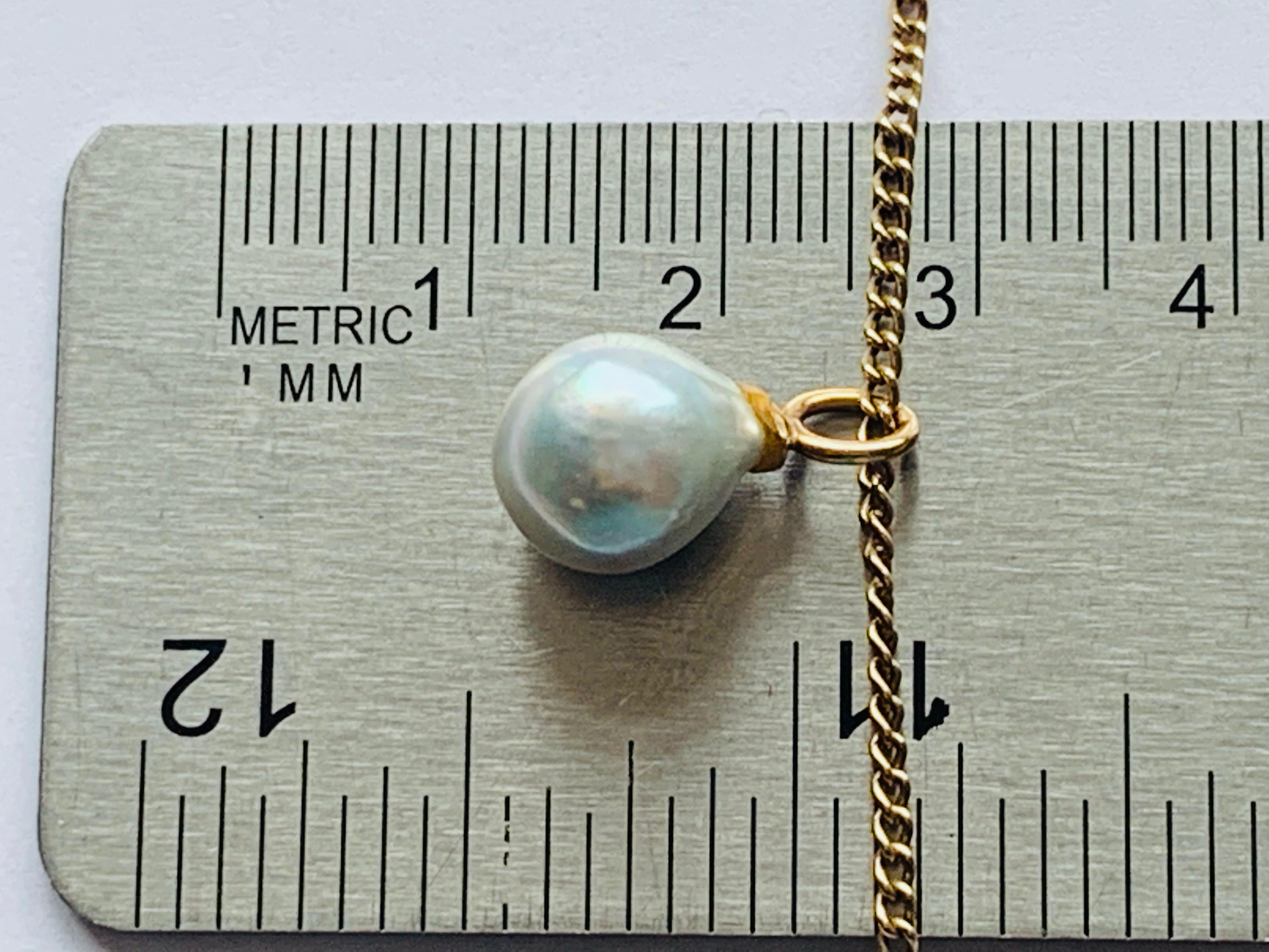 Women's 9ct 375 Gold Antique Blue Baroque Pearl Necklace For Sale