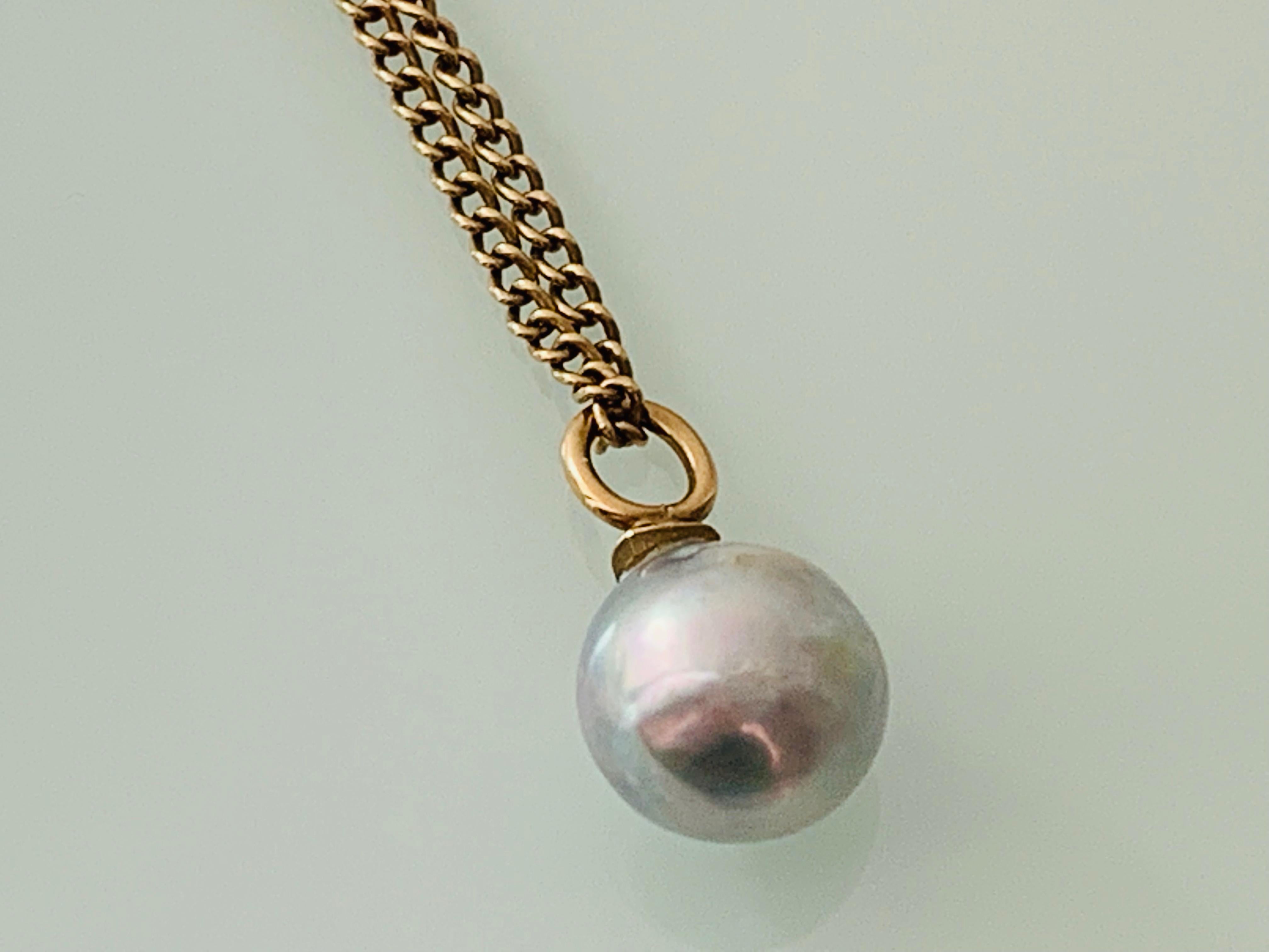 Antique Baby Blue Baroque Wild Natural Pearl 
on a 9ct Gold Bail - 
Hung on a 9ct Antique Gold 19