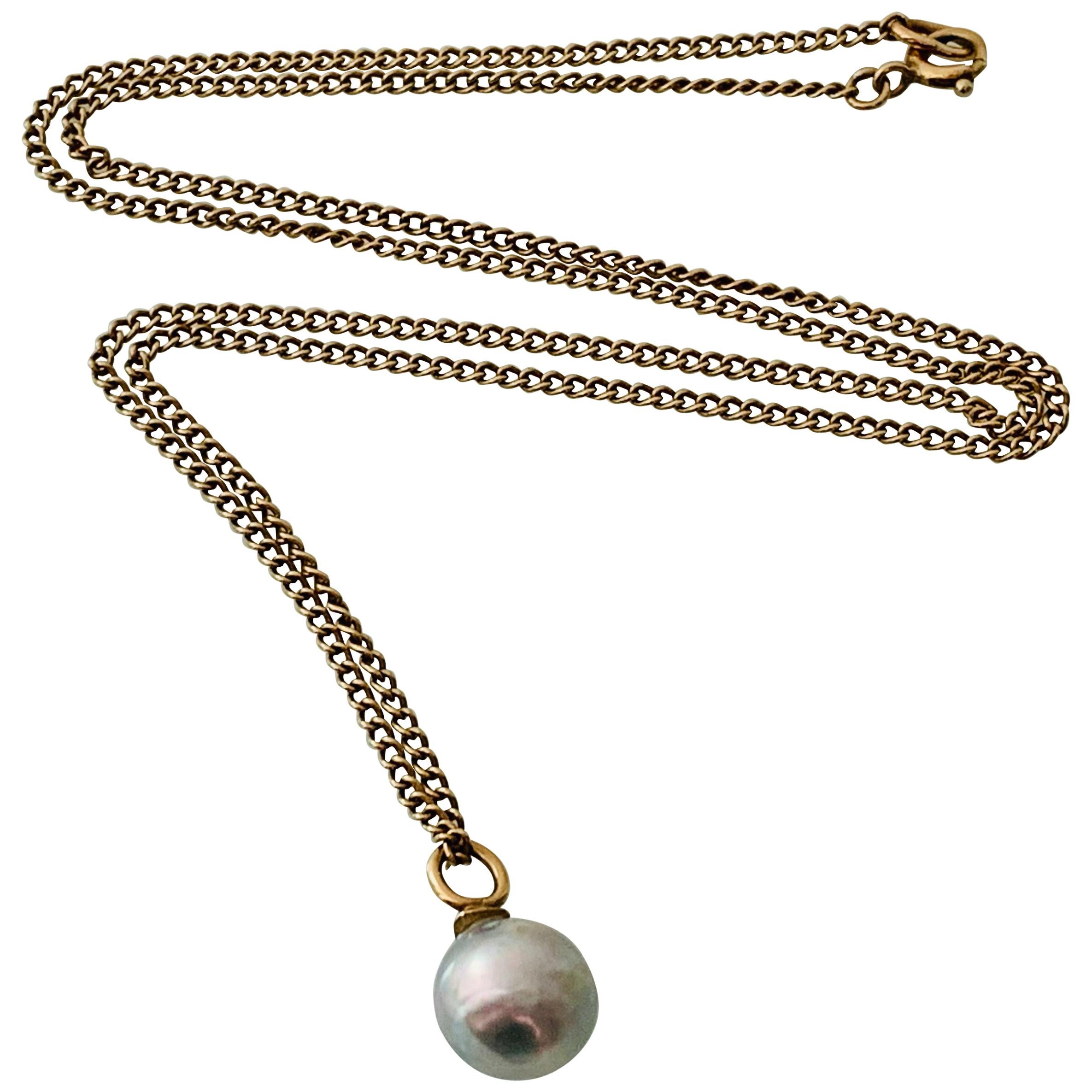 9ct 375 Gold Antique Blue Baroque Pearl Necklace For Sale