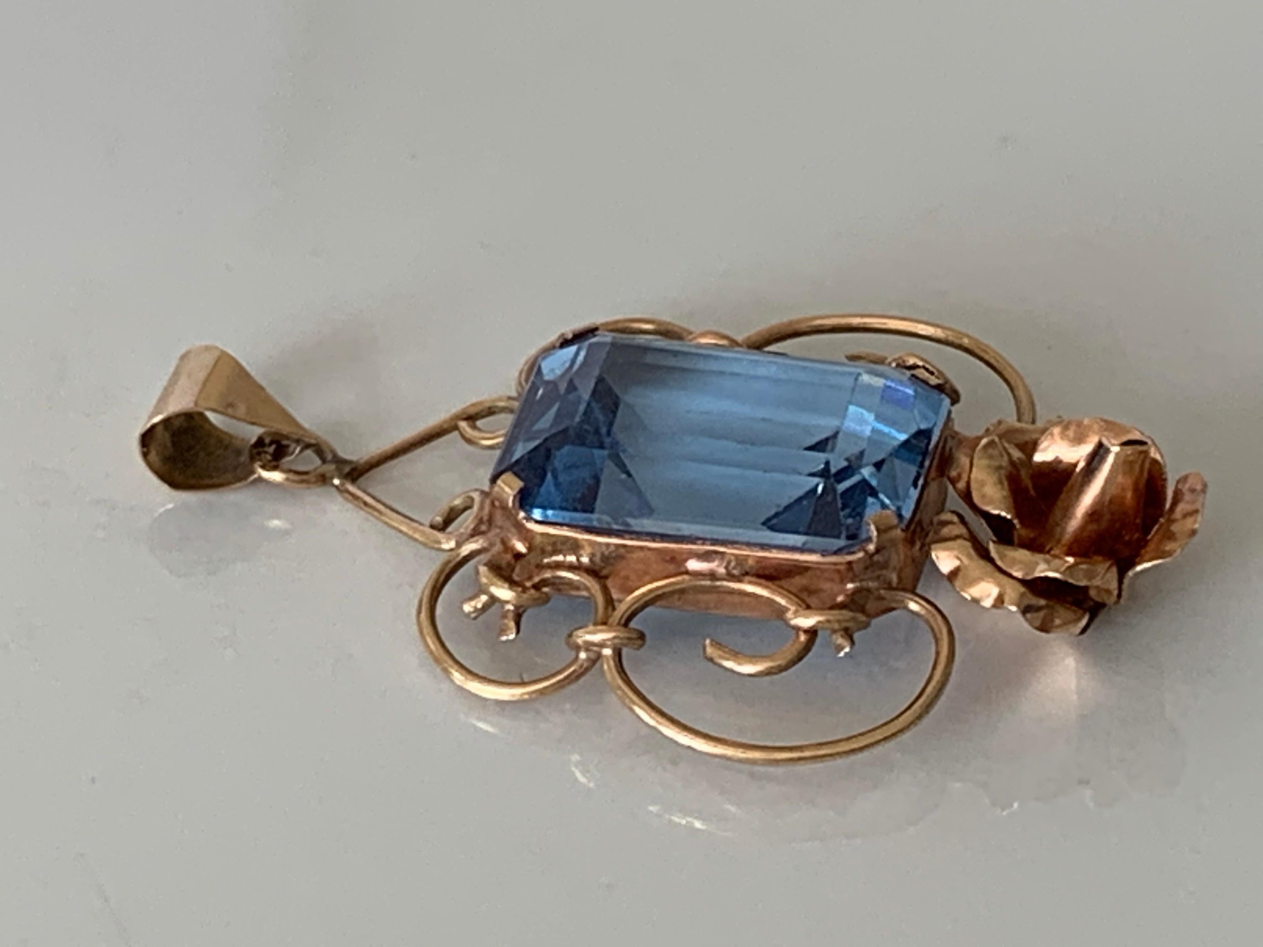 Baroque 9ct 375 Gold Antique Blue Topaz Pendant