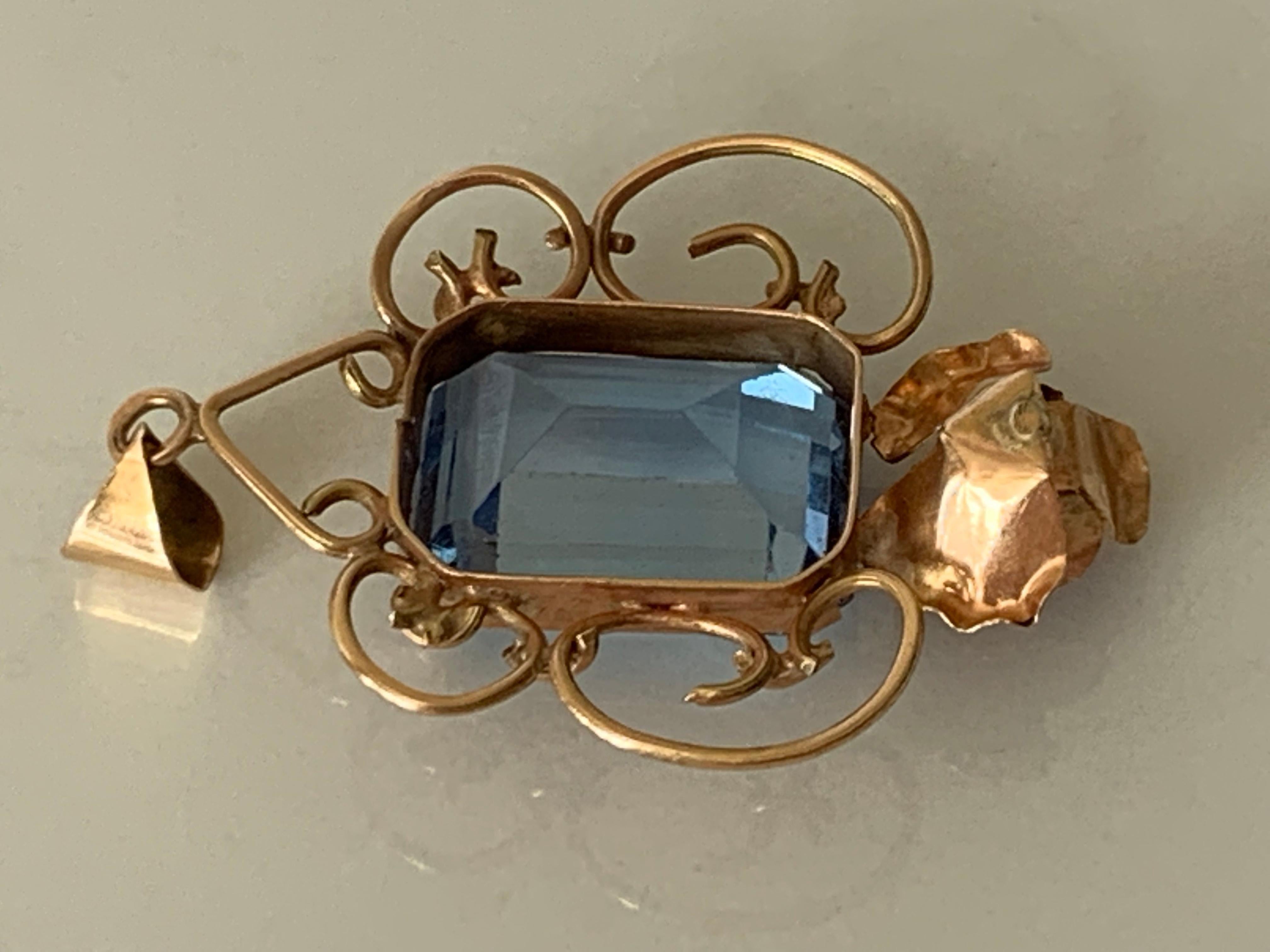 Radiant Cut 9ct 375 Gold Antique Blue Topaz Pendant