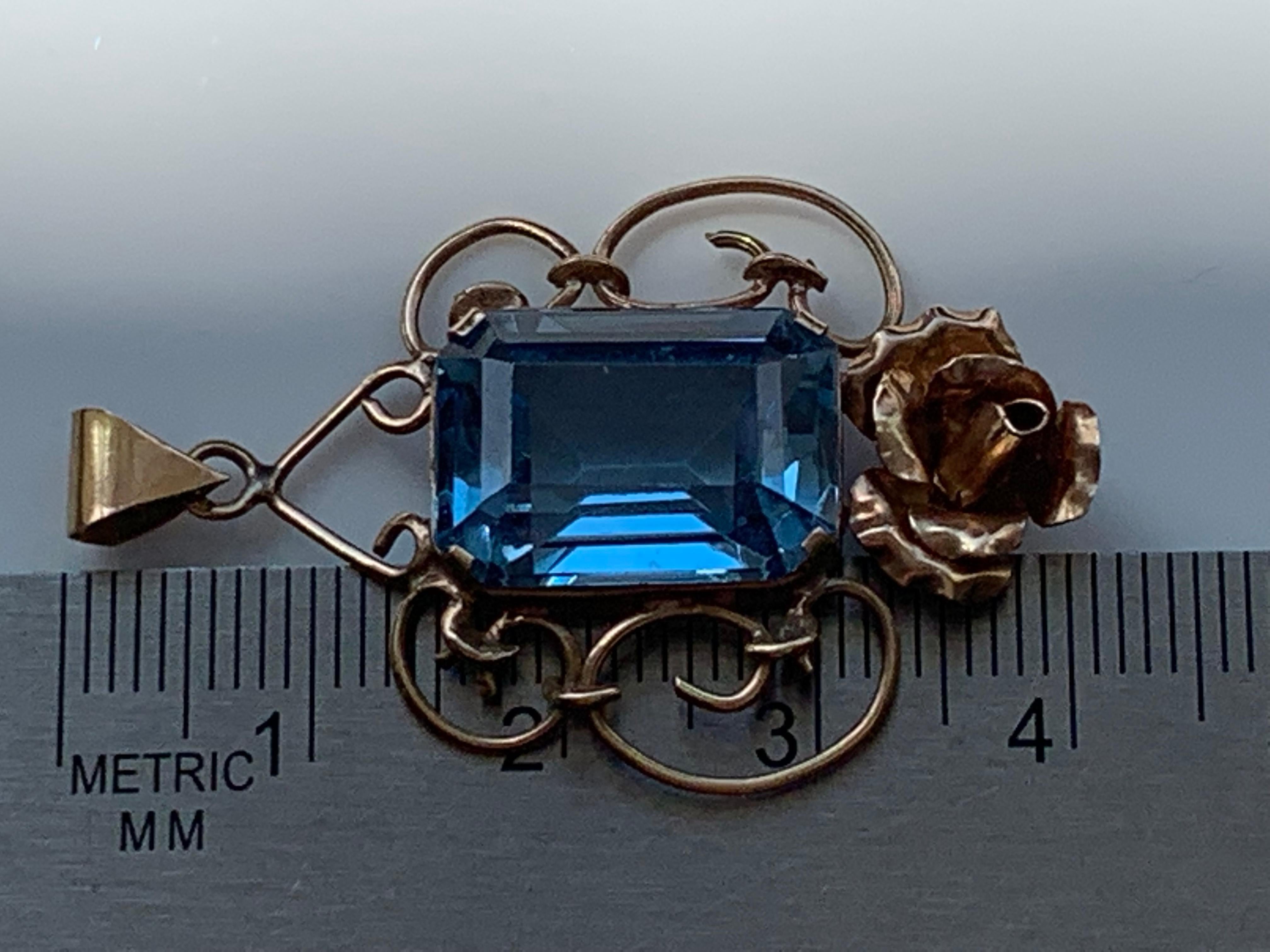 Women's 9ct 375 Gold Antique Blue Topaz Pendant