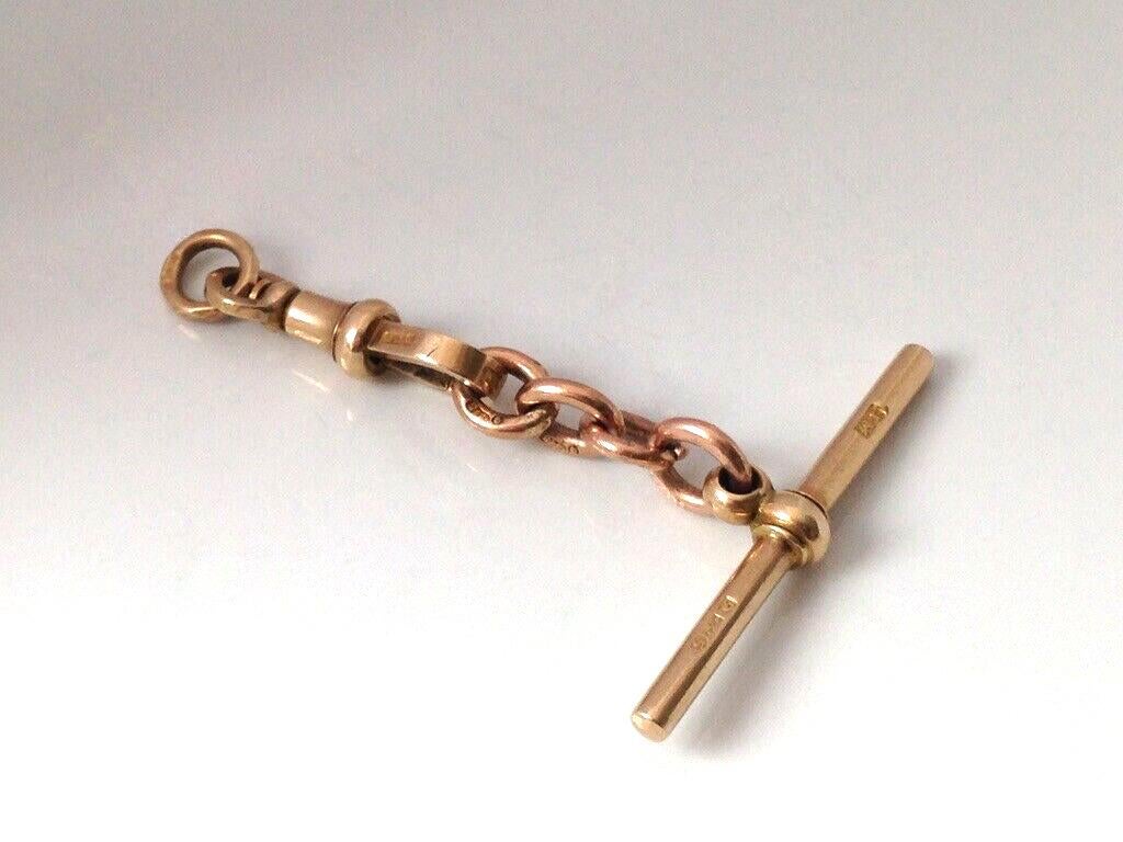 9ct 375 Gold Antique Clasp, Rose Gold Chain & Fob Bar 2