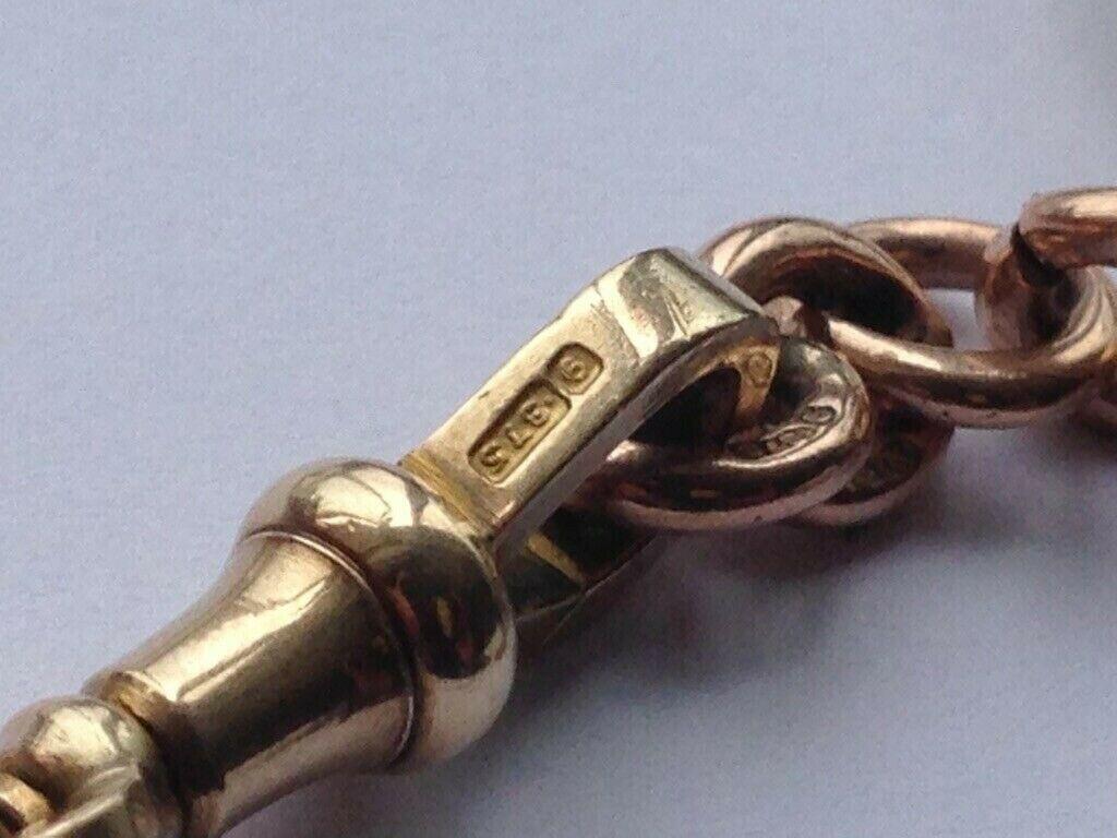 Women's or Men's 9ct 375 Gold Antique Clasp, Rose Gold Chain & Fob Bar