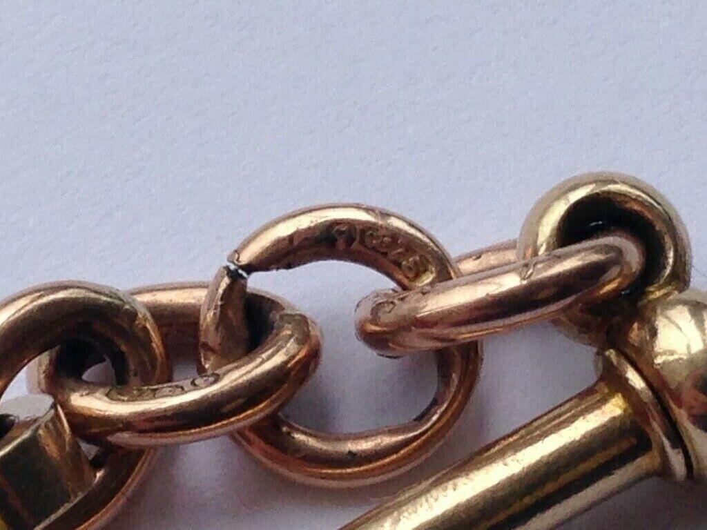 9ct 375 Gold Antique Clasp, Rose Gold Chain & Fob Bar 1