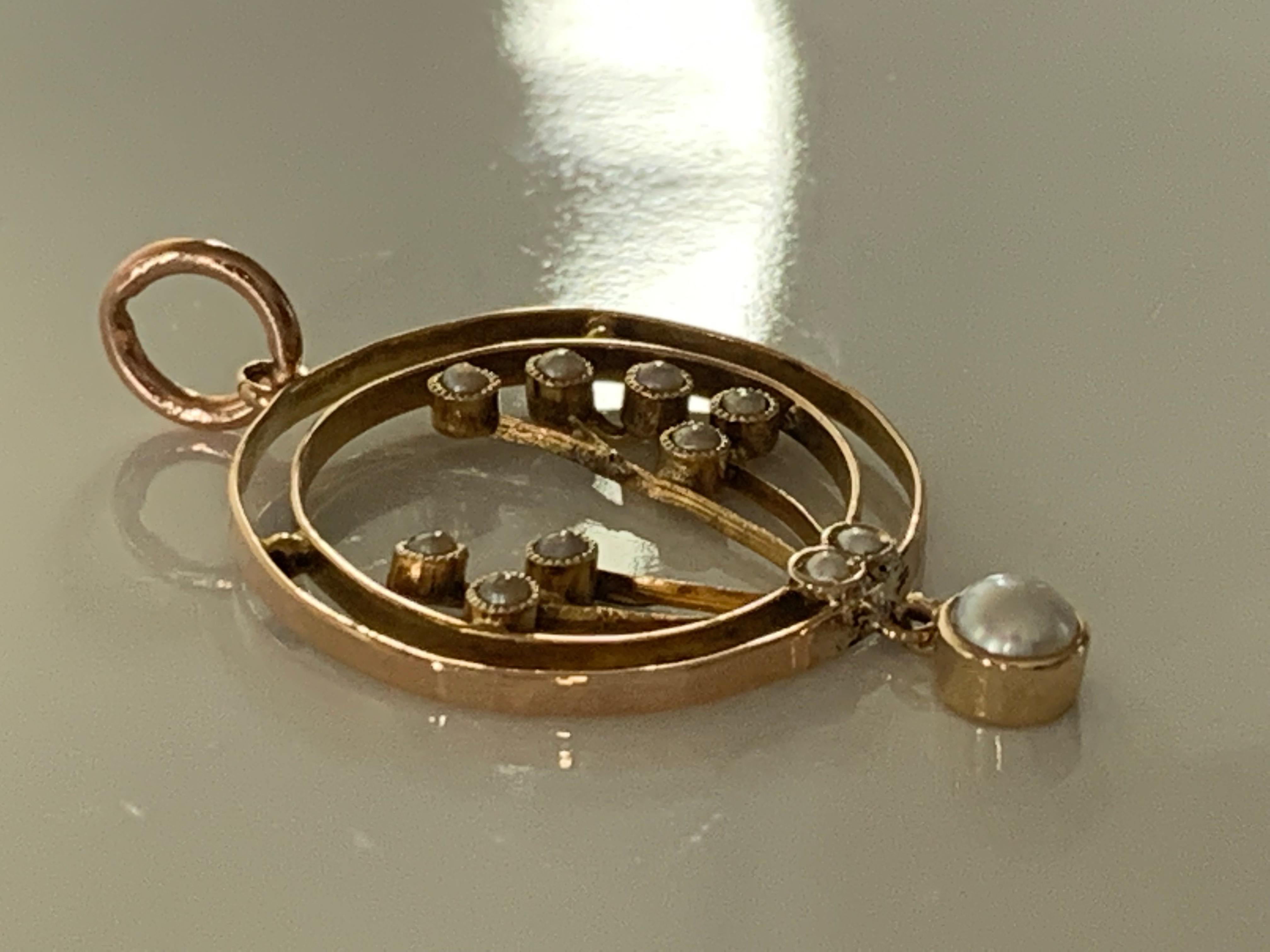Edwardian 9ct 375 Gold Antique Pearl Pendant For Sale