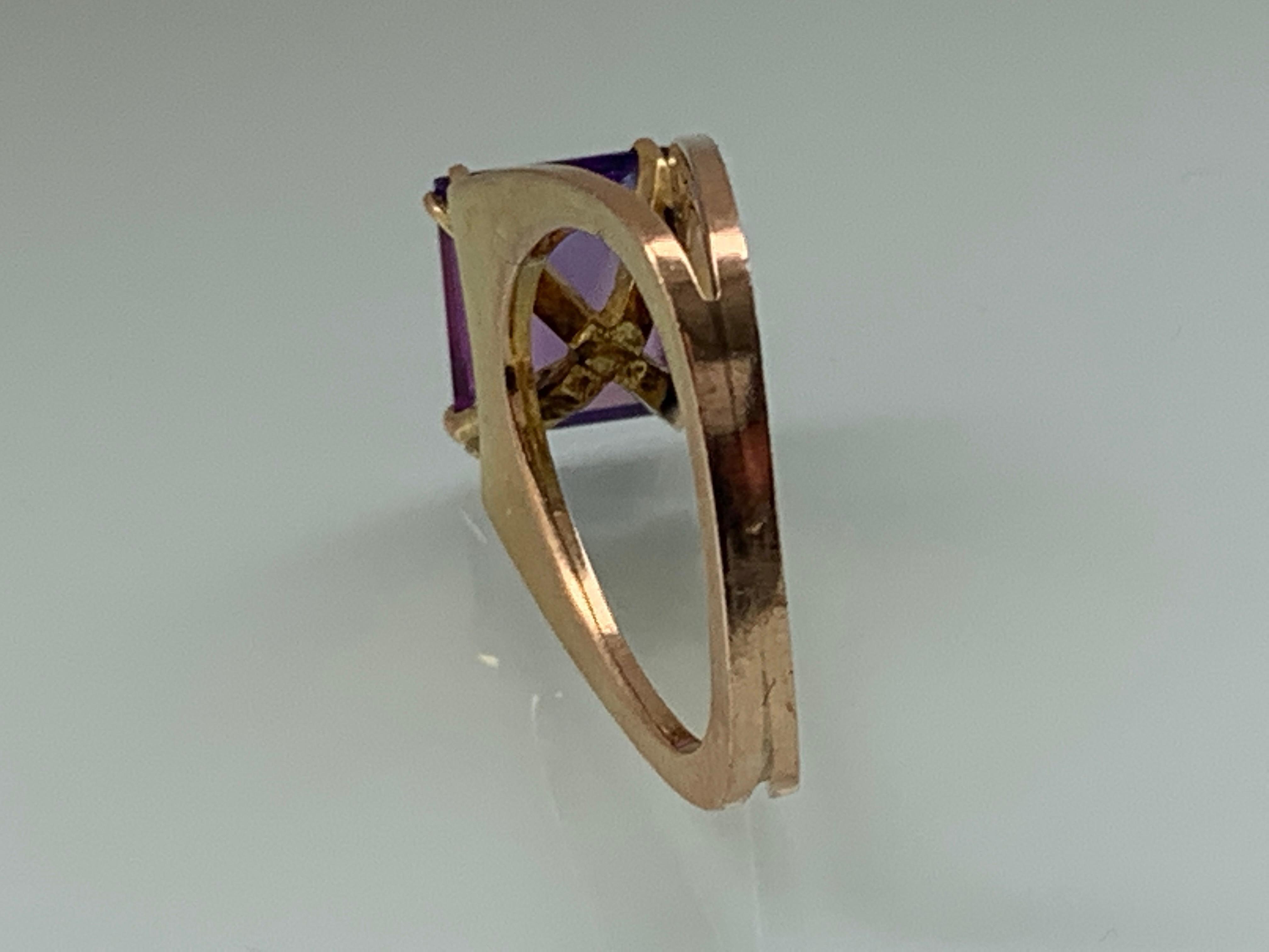 Modernist 9ct 375 Gold Jack Gutschneider Designer Purple Gem Set Ring For Sale