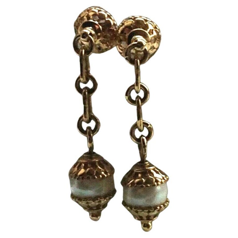 9ct Gold Pearl Earrings For Sale at 1stDibs