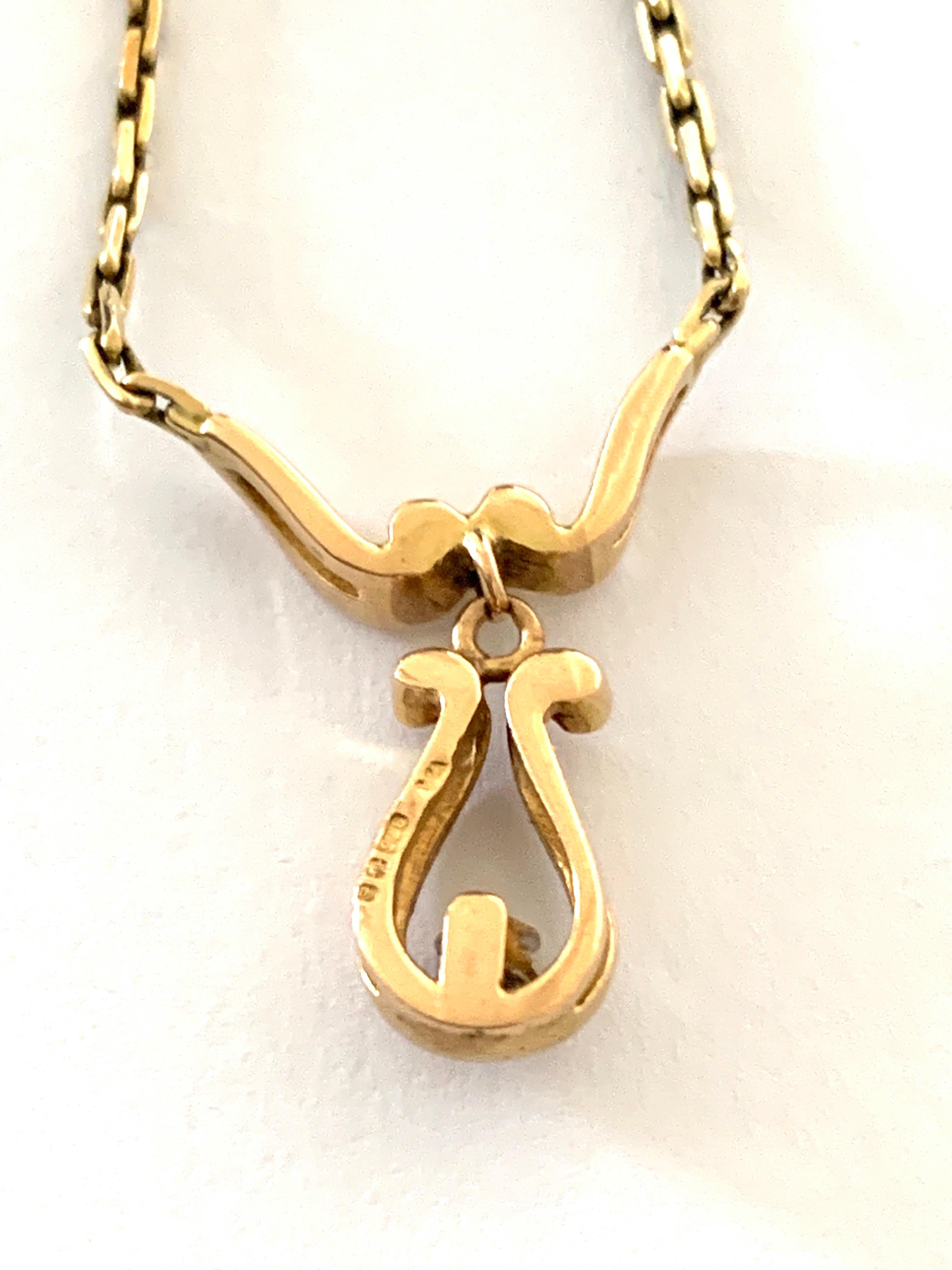9ct 375 Gold Tiny Dia. Set Necklace For Sale 1