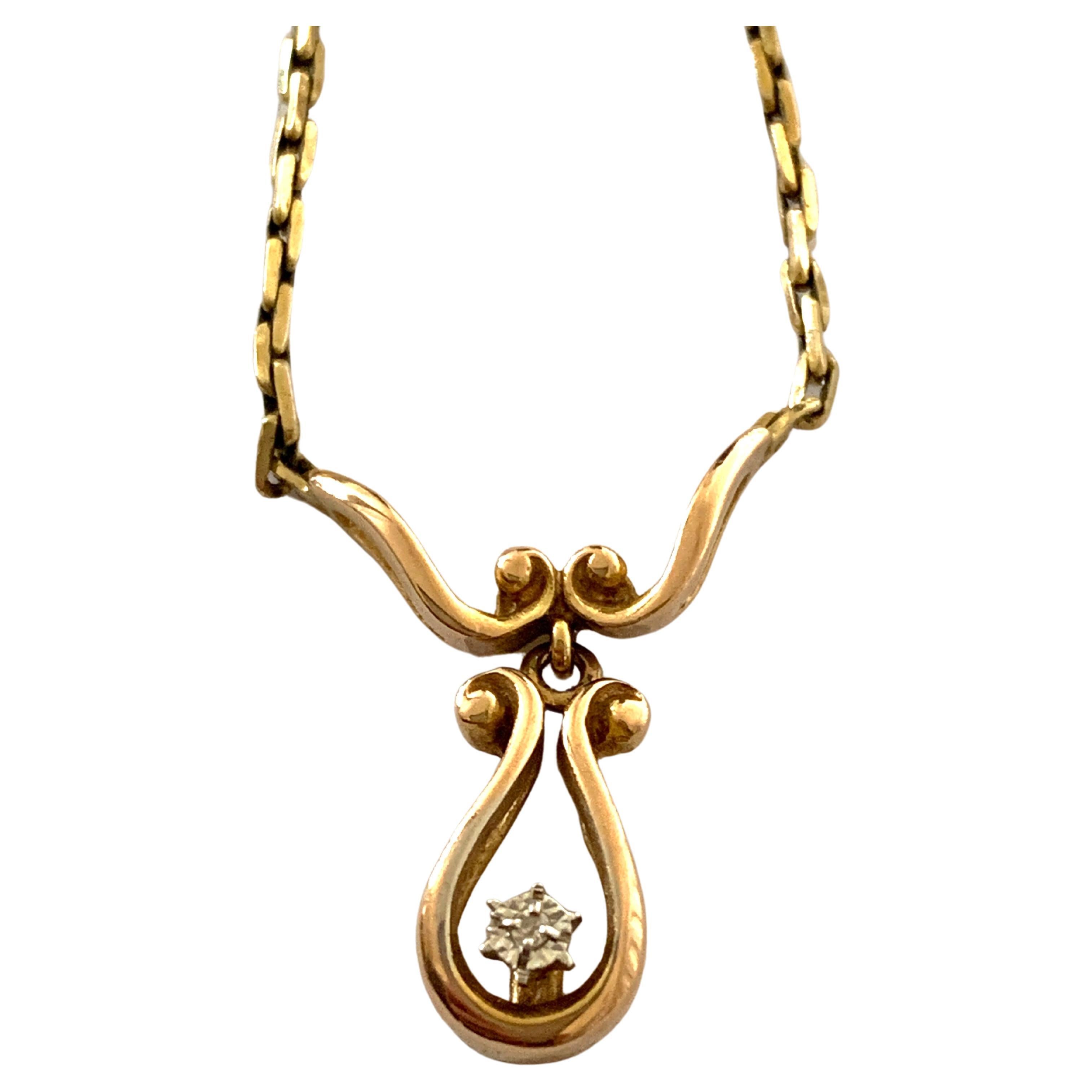 9ct 375 Gold Tiny Dia. Set Necklace For Sale