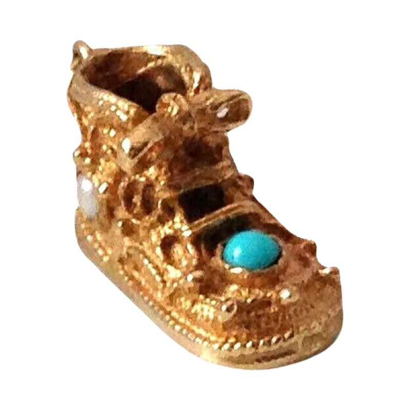 9ct 375 Gold Vintage Baby Boot by Fred Manshaw For Sale