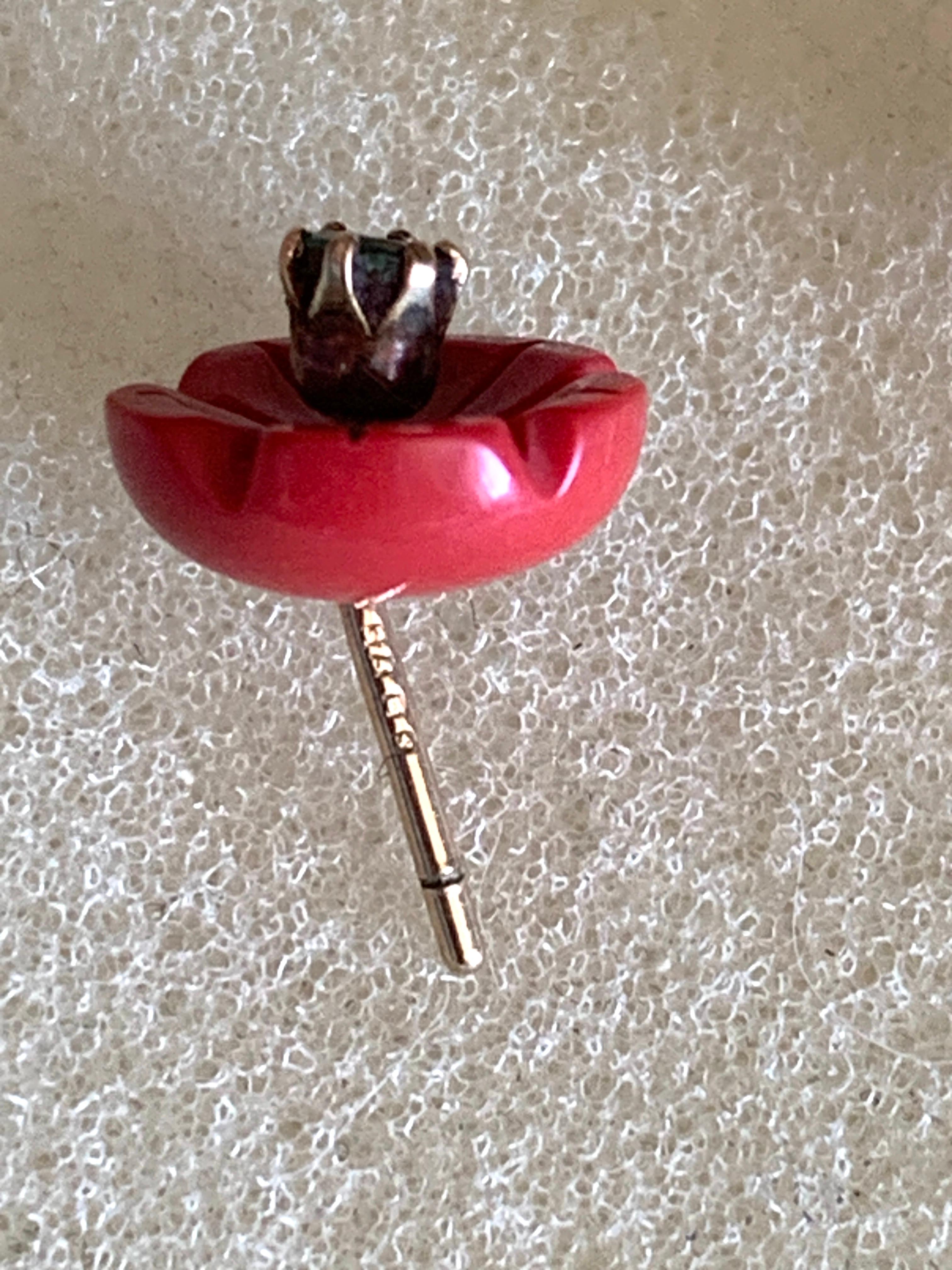 Pendientes esmeralda amapola roja Vintage Oro 375 9ct 1
