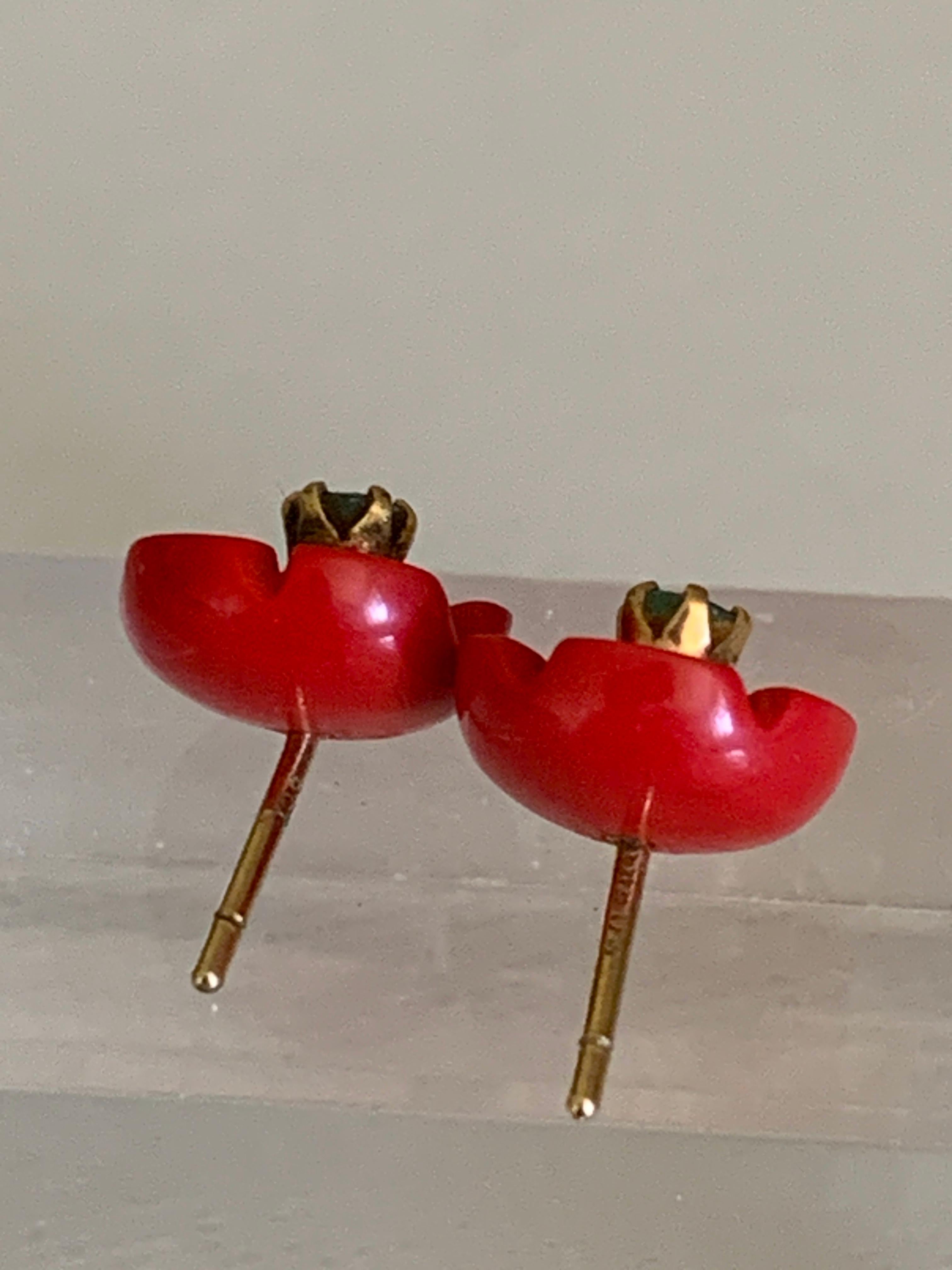 Pendientes esmeralda amapola roja Vintage Oro 375 9ct 3