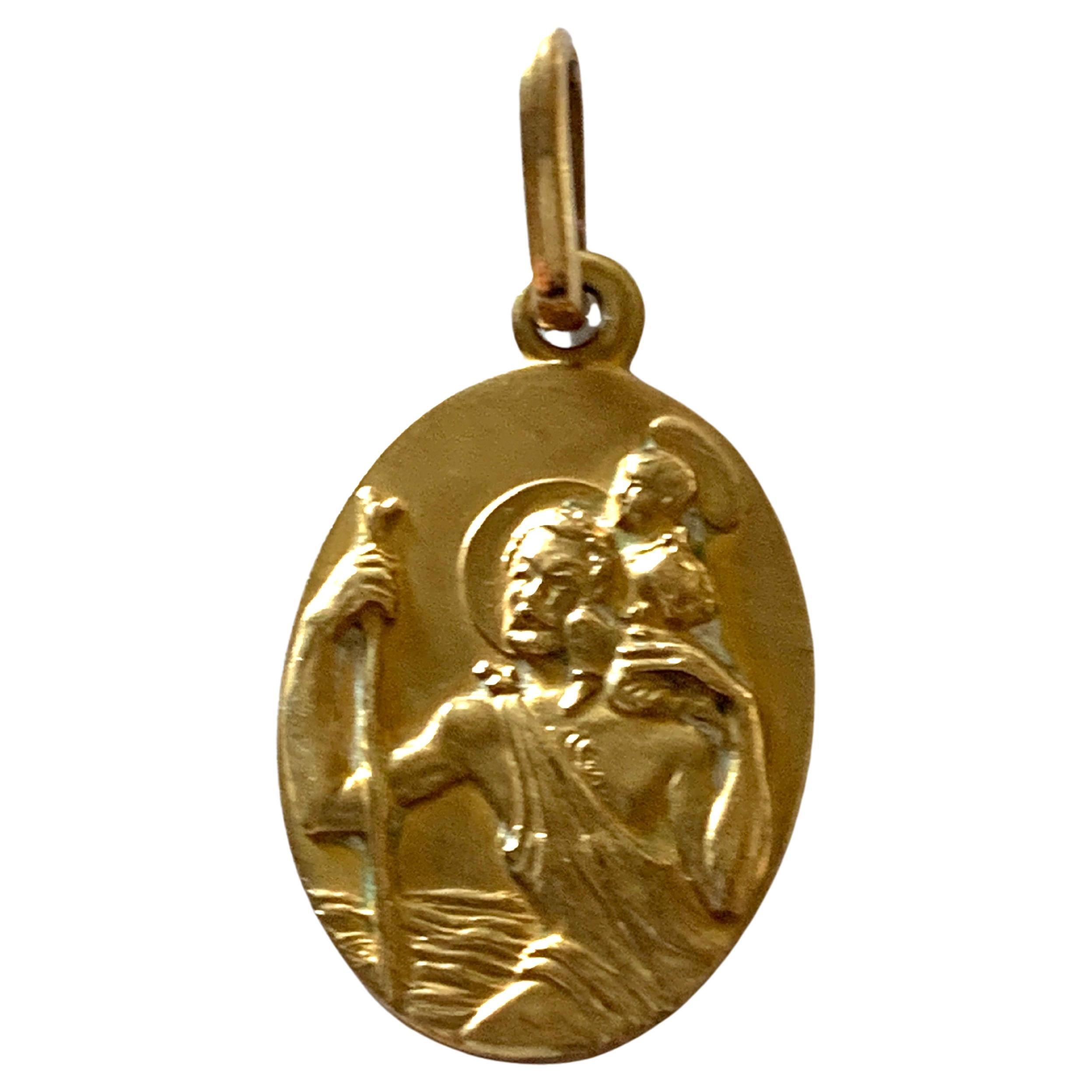 9ct 375 Gold Vintage St.Christopher Pendant  For Sale