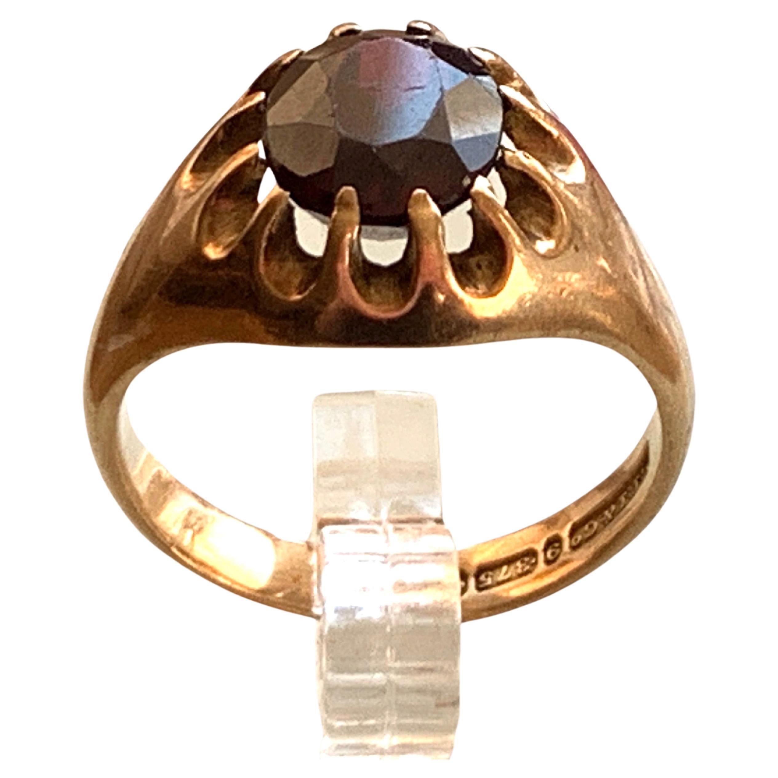 9ct 375 Gold Wine Red Stone Ring, 1950s For Sale at 1stDibs