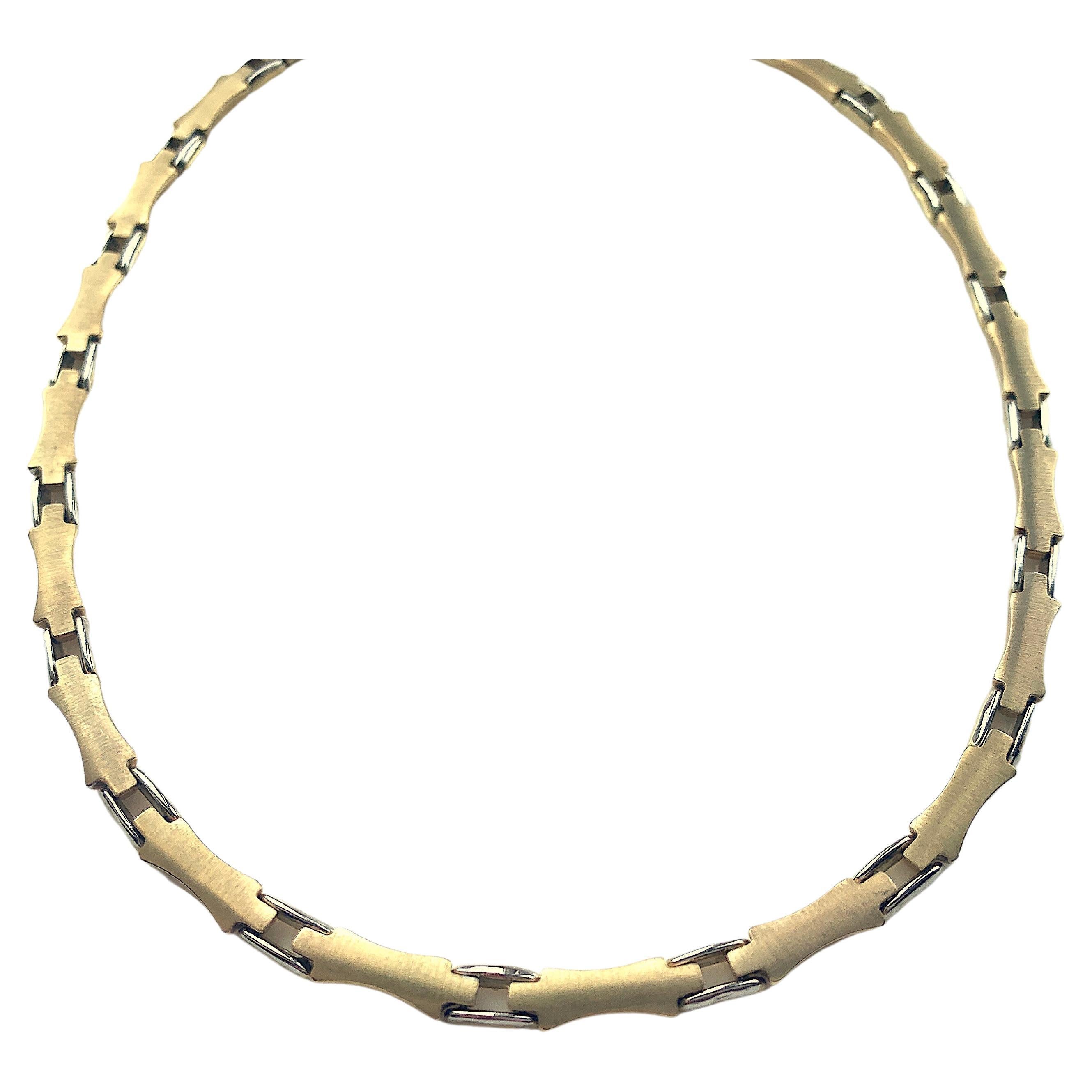 9ct 375 Yellow & White Gold Link Necklace For Sale