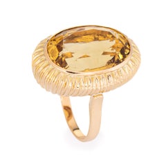9ct Citrine Ring Vintage 14k Yellow Gold Oval Cocktail Estate Fine Jewelry 5.5