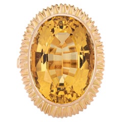 9ct Citrine Ring Vintage 14k Yellow Gold Oval Cocktail Estate Fine Jewelry 5.5