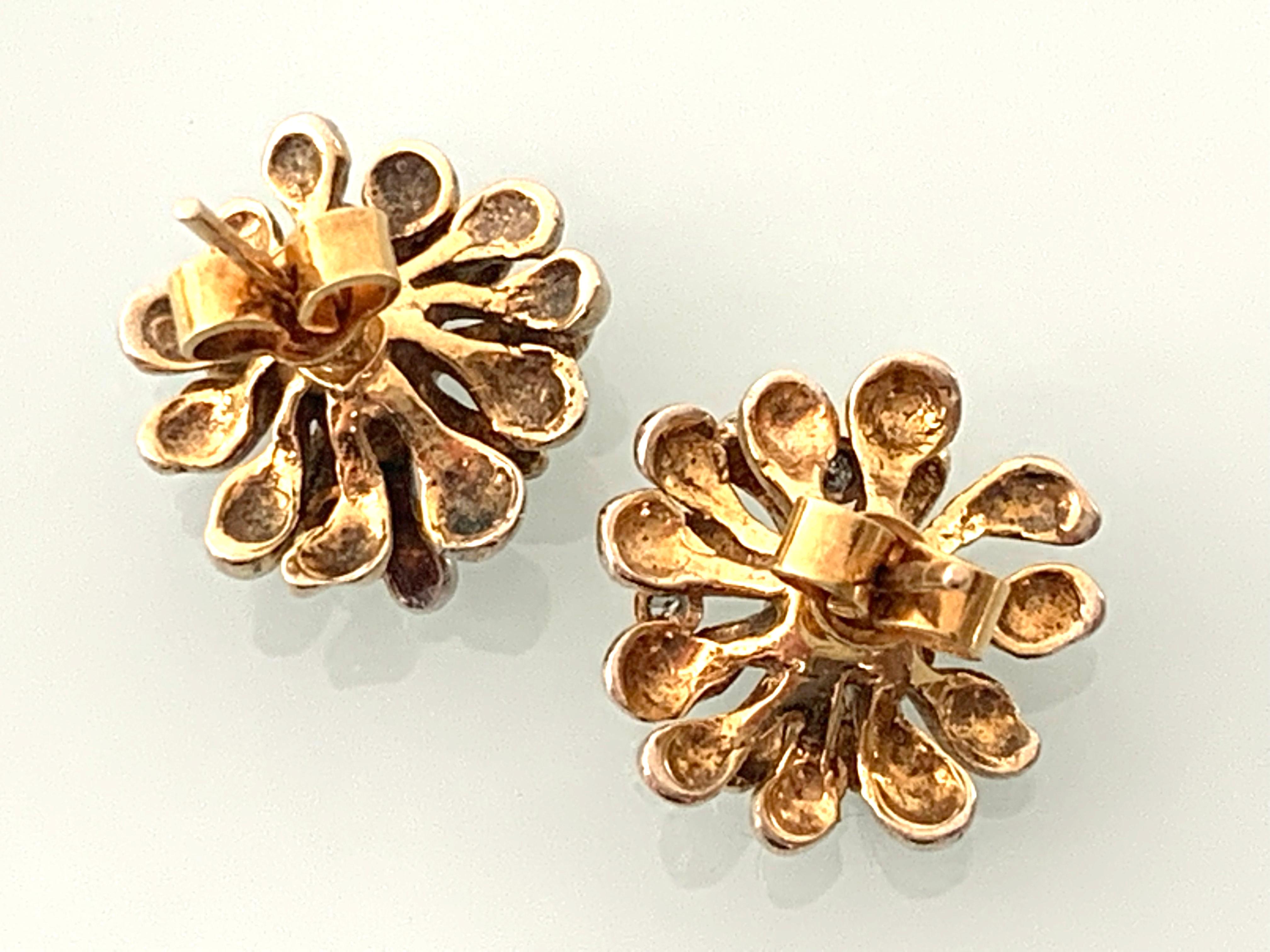 Rough Cut 9ct Gold Diamond Earrings For Sale