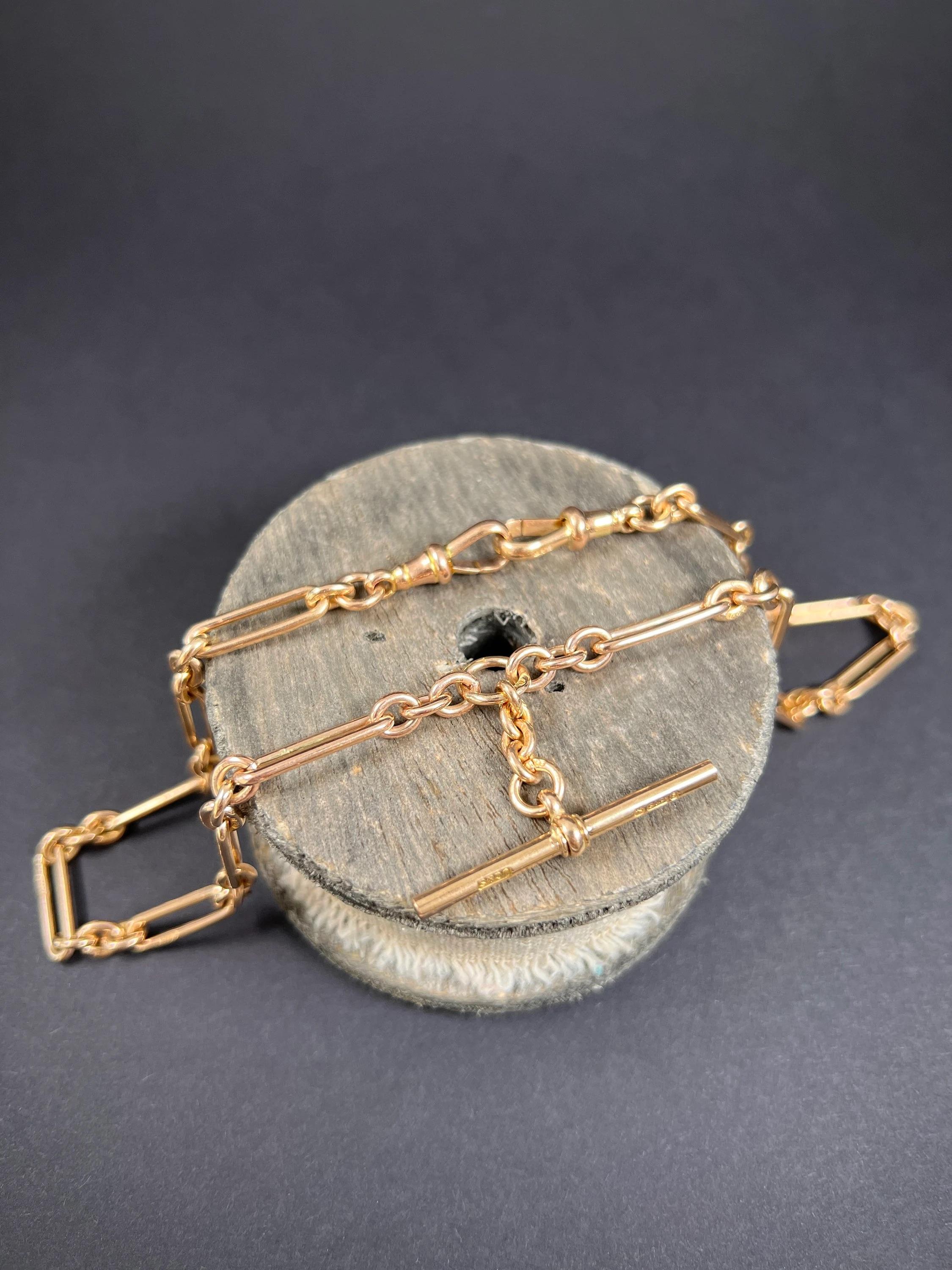 9ct Gold 17 Inch Fancy Trombone Link Albert Chain Hallmarked Birmingham 1923 6