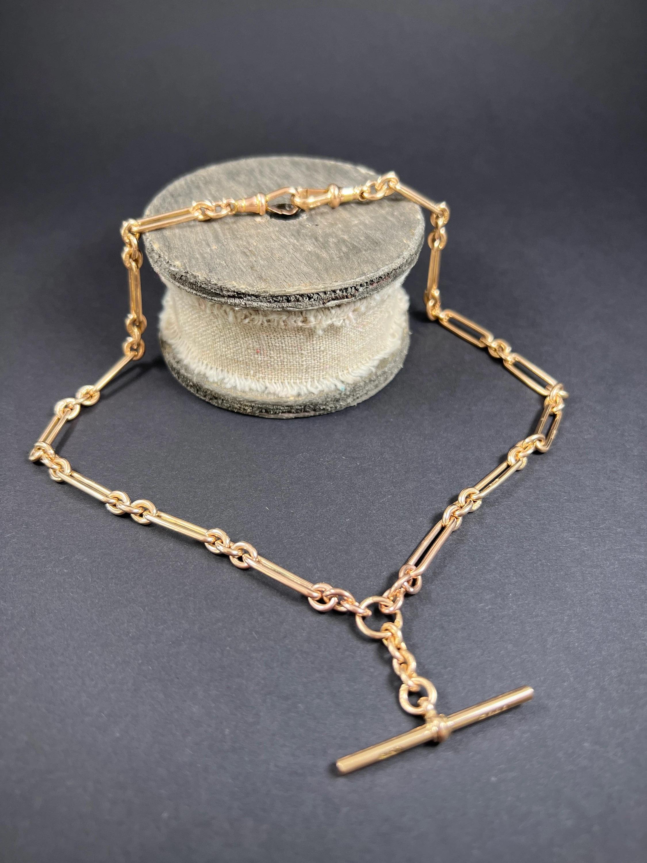 Women's or Men's 9ct Gold 17 Inch Fancy Trombone Link Albert Chain Hallmarked Birmingham 1923