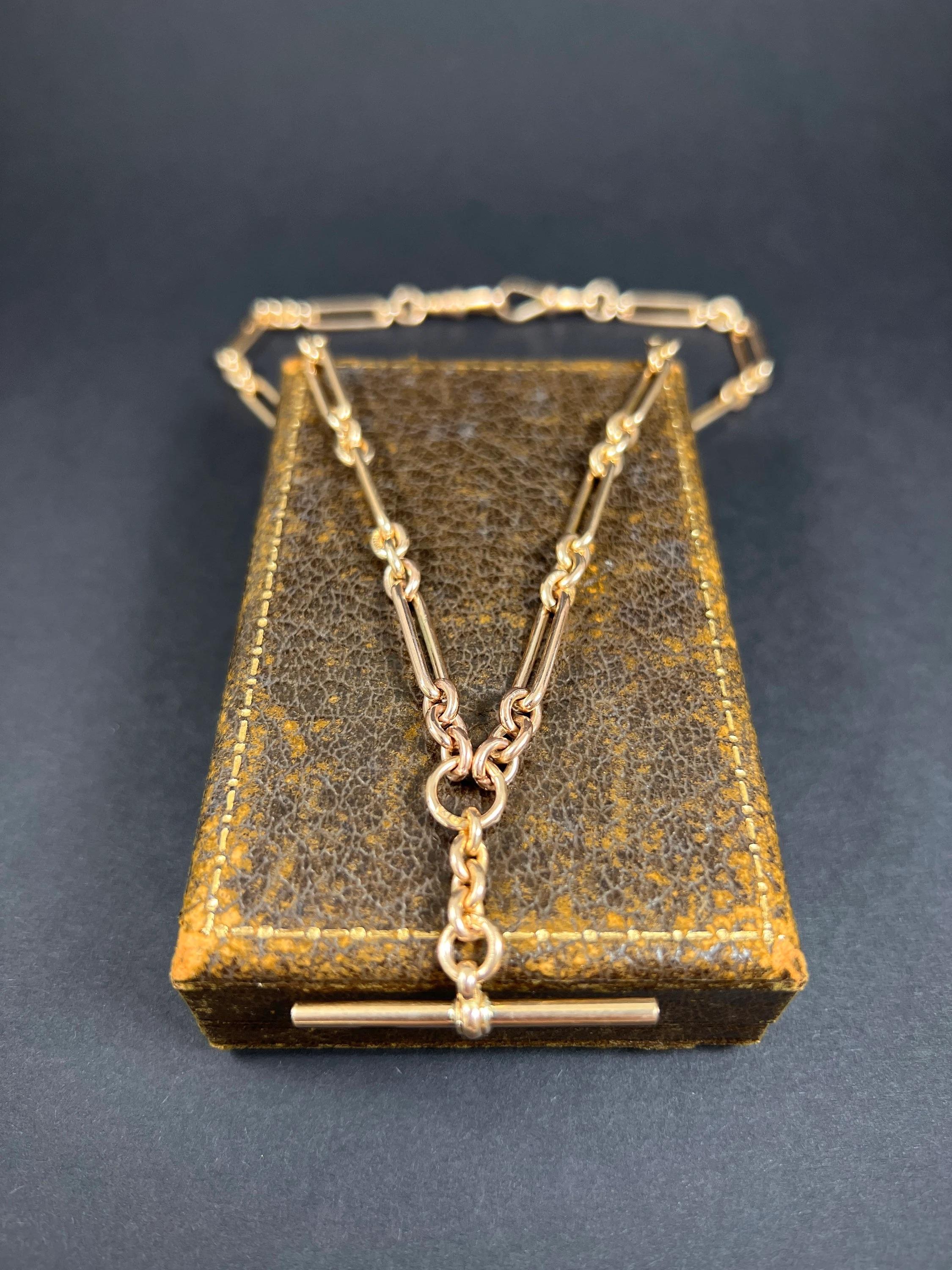 9ct Gold 17 Inch Fancy Trombone Link Albert Chain Hallmarked Birmingham 1923 2