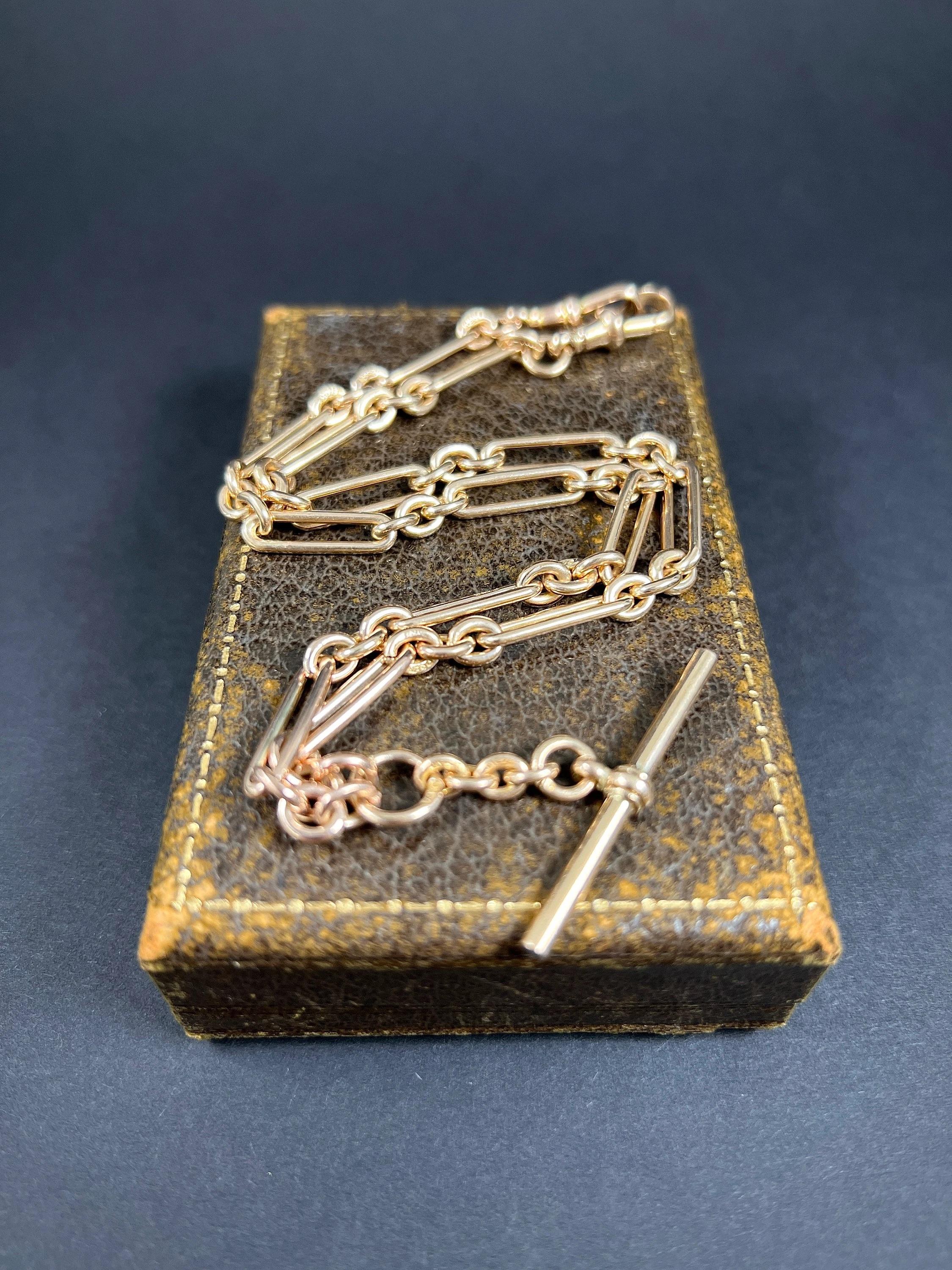 9ct Gold 17 Inch Fancy Trombone Link Albert Chain Hallmarked Birmingham 1923 3
