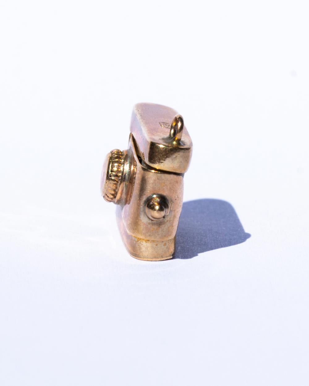 Women's 9 Carat Gold and Mother Pearl Opening Camera Pendant For Sale