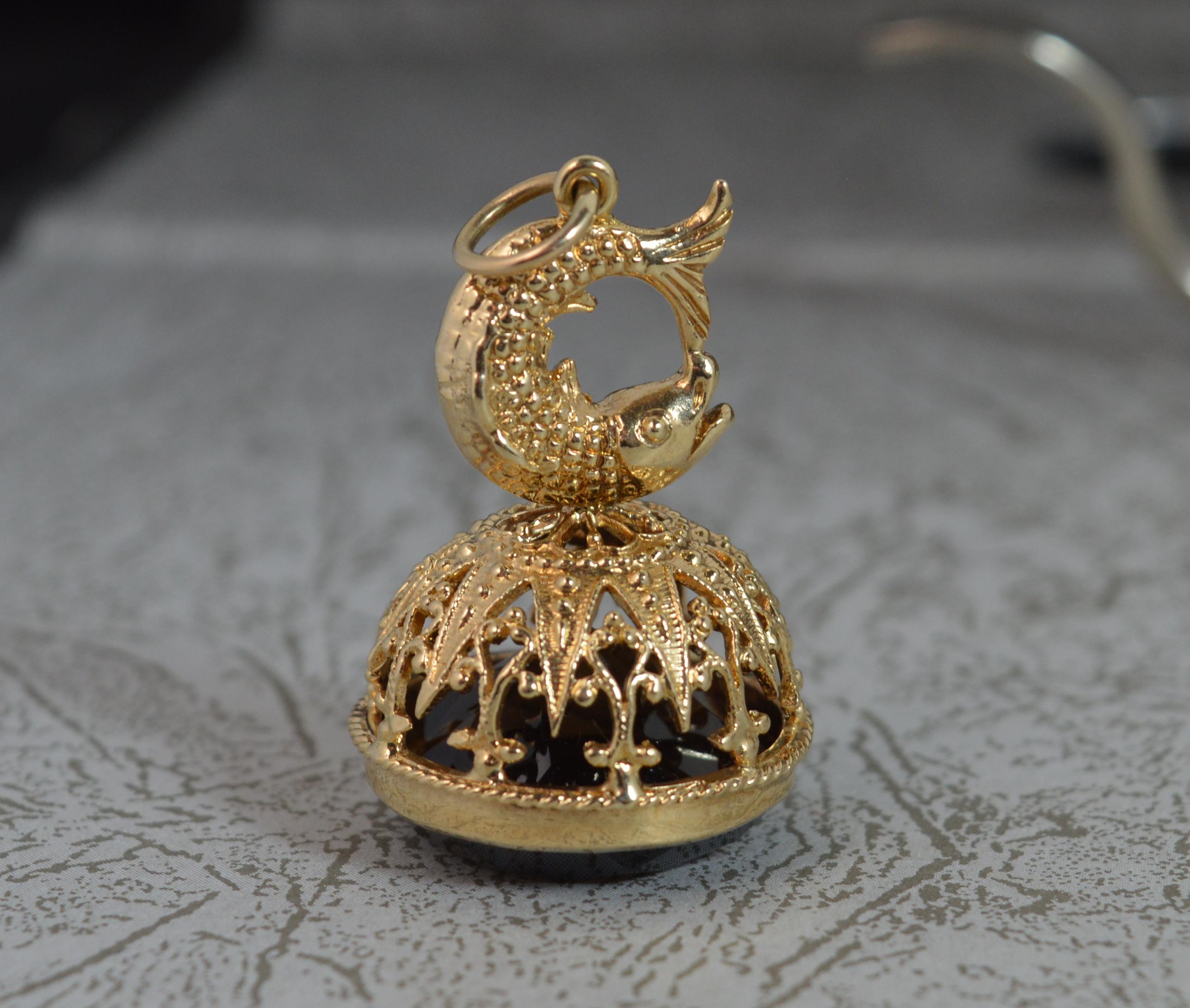 Victorian 9 Carat Gold and Smoky Quartz Fish Design Seal Pendant Fob
