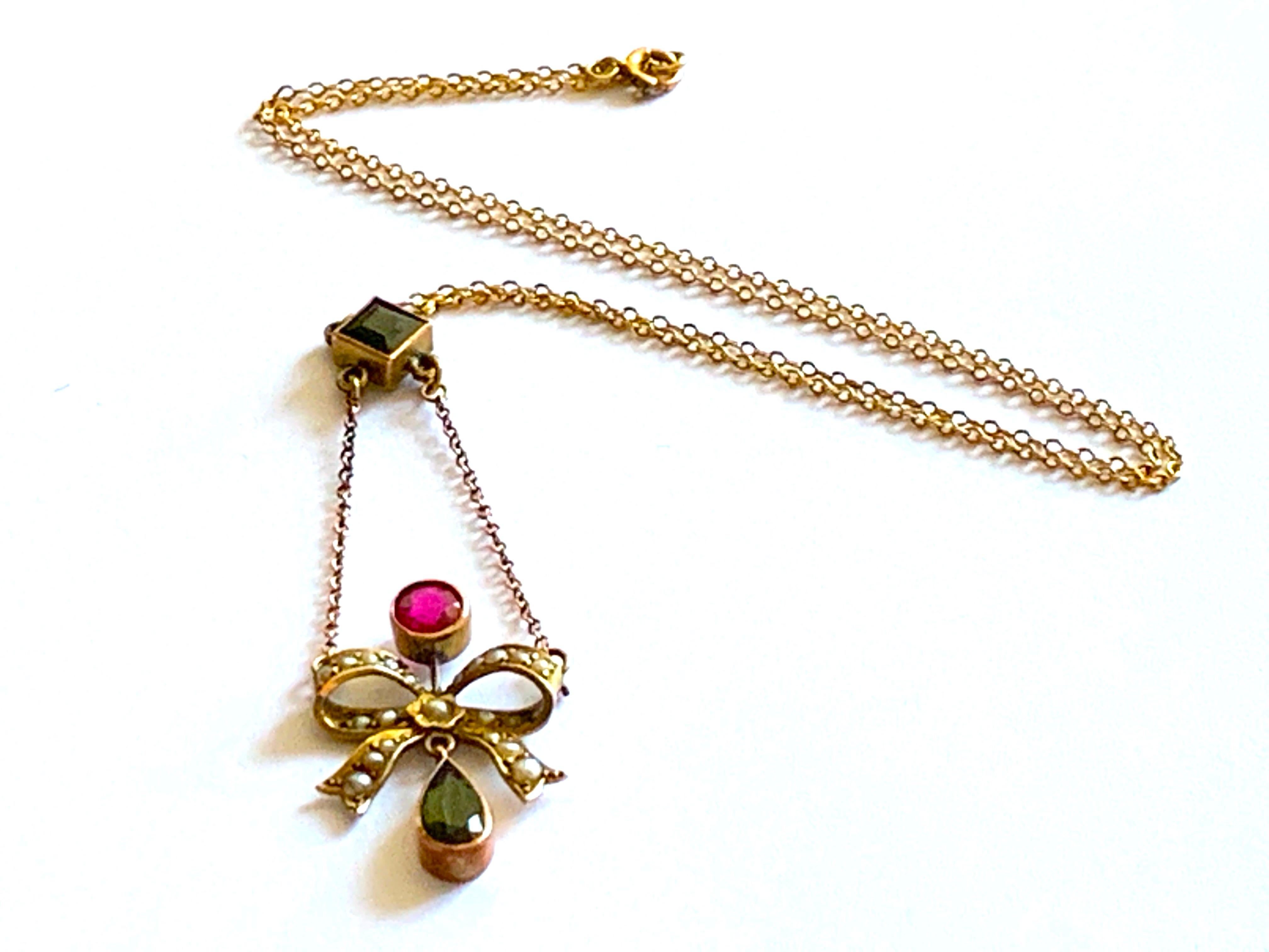 9ct Gold Antique Bow Choker Necklace In Good Condition In London, GB