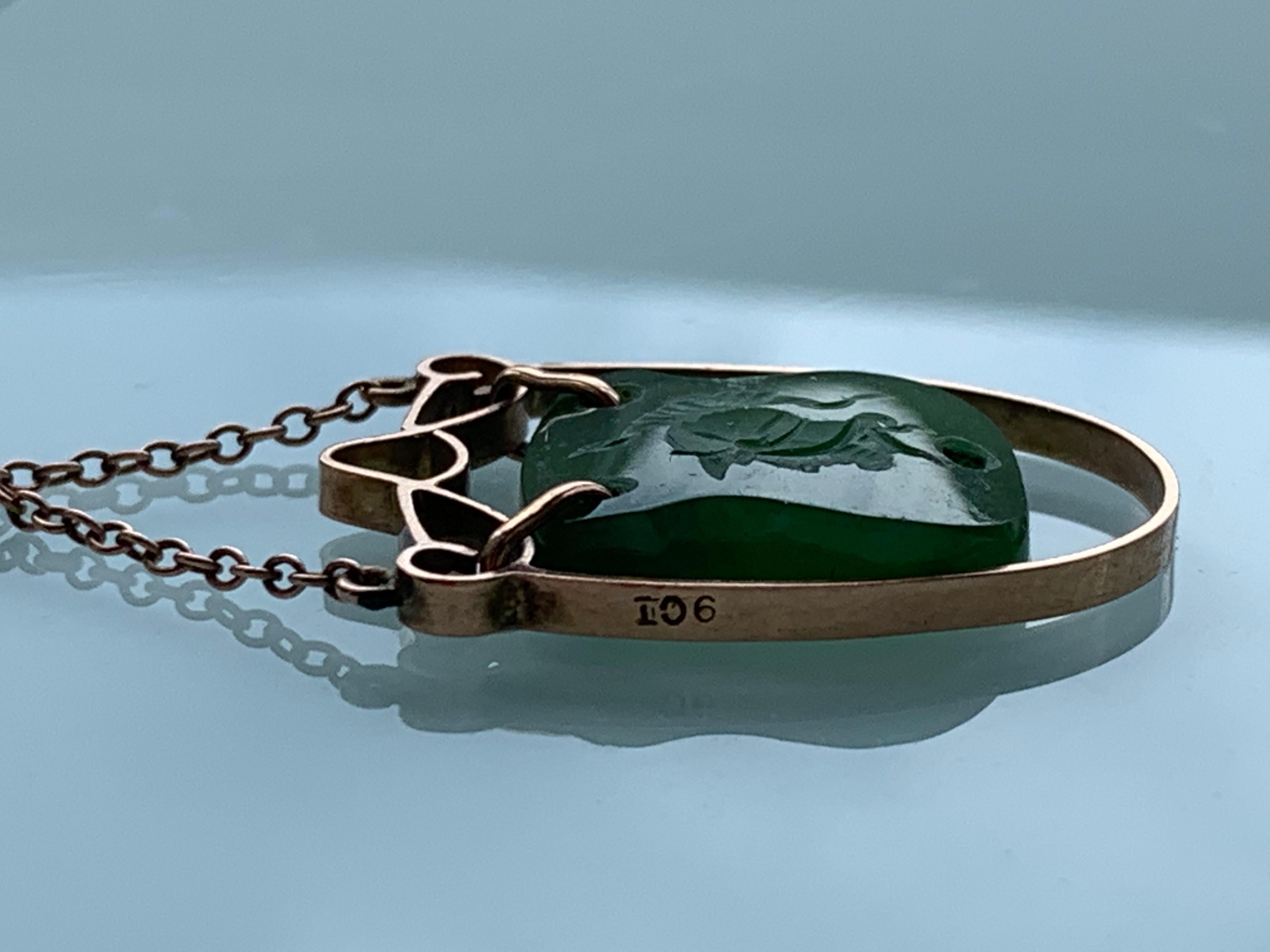 Victorian 9ct Gold Antique Jade Intaglio Pendant For Sale