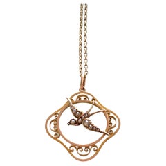 Pendentif ancien en or 9 carats avec chaîne moderne de 24 pouces en or 9 carats 