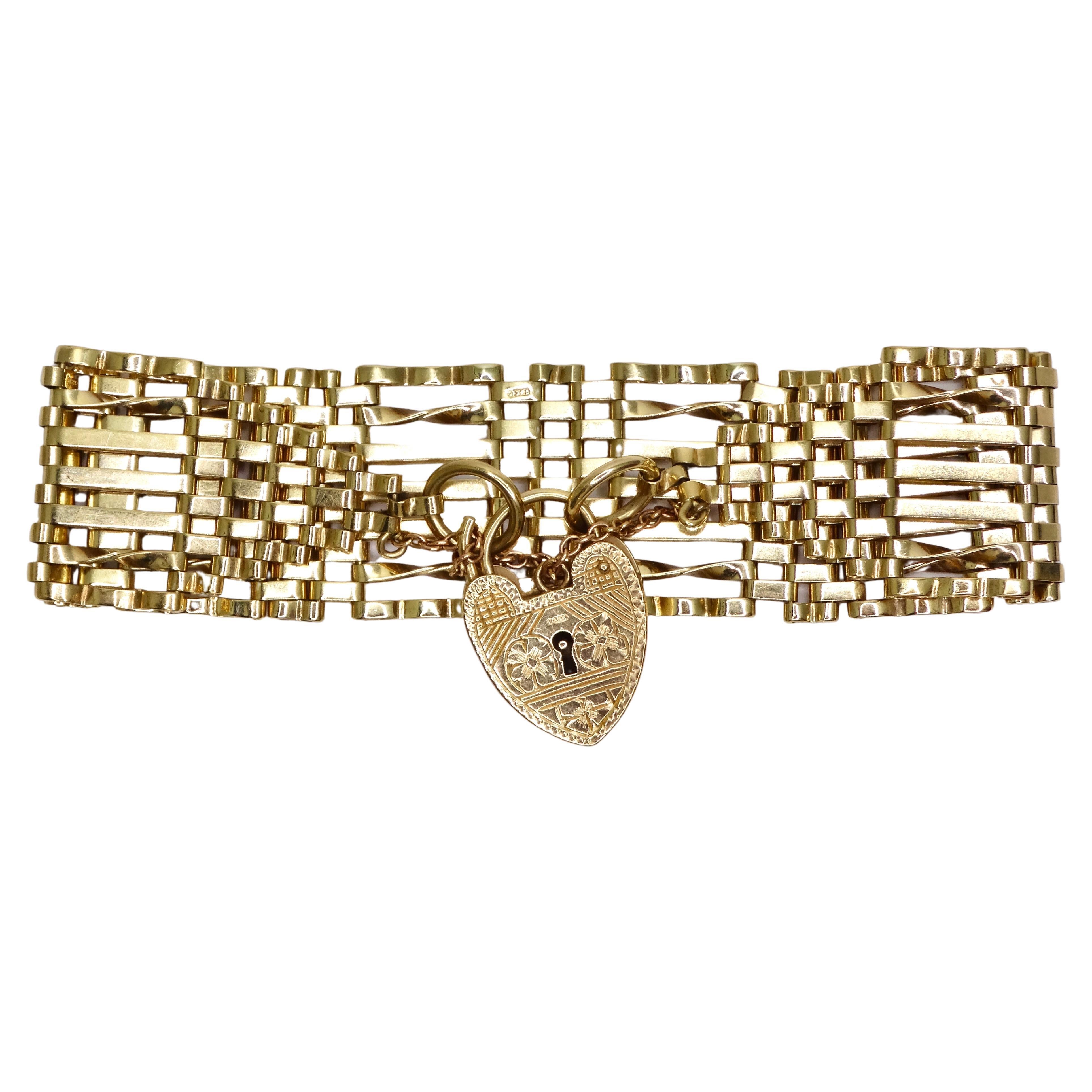 Bracelet en or 9ct avec cadenas en forme de coeur, de style victorien ancien