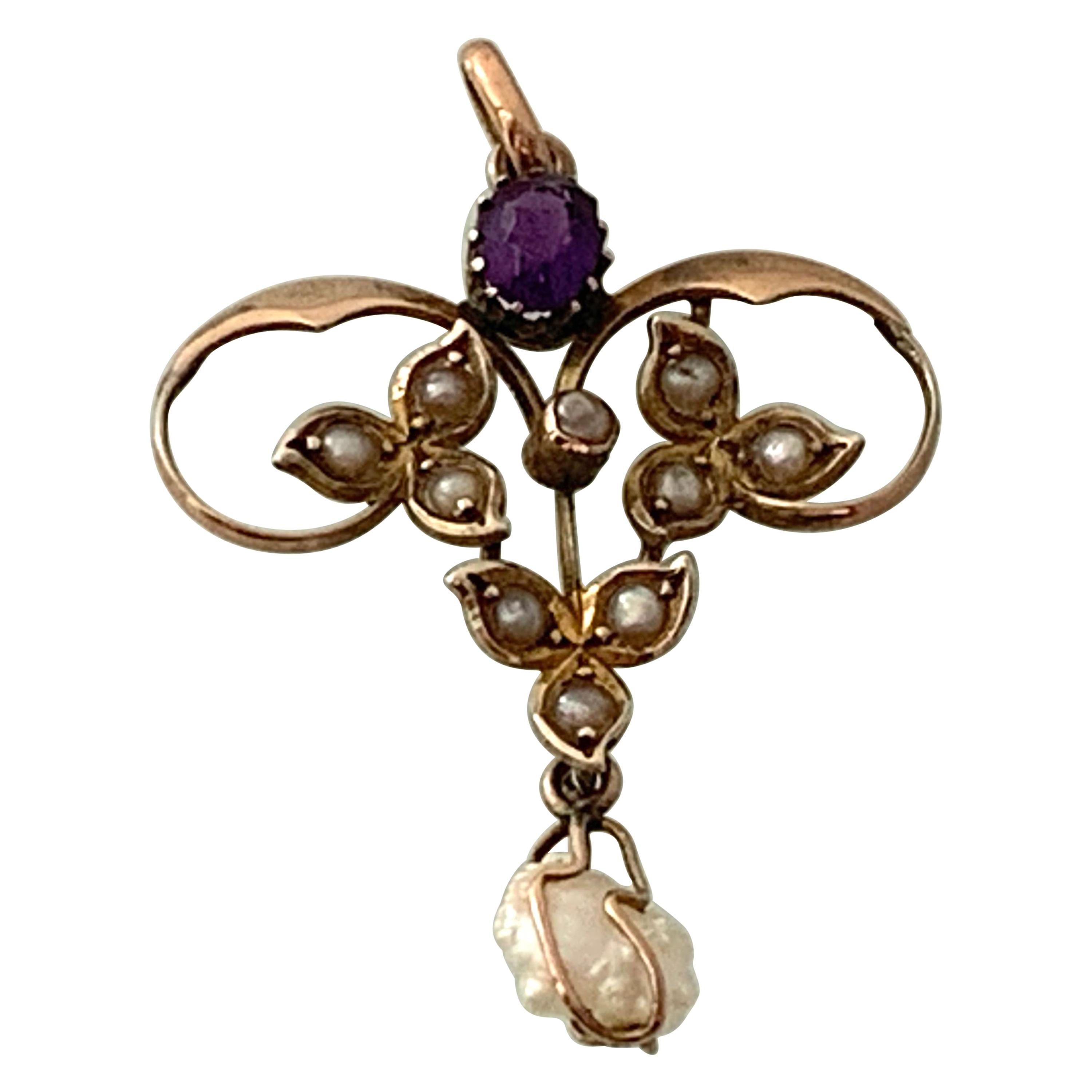 9ct Gold Antique Victorian Pendant with Caged Pearl For Sale