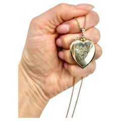 9ct Gold Back & Front Victorian Swallow Engraved Heart Locket  with Paste Stones