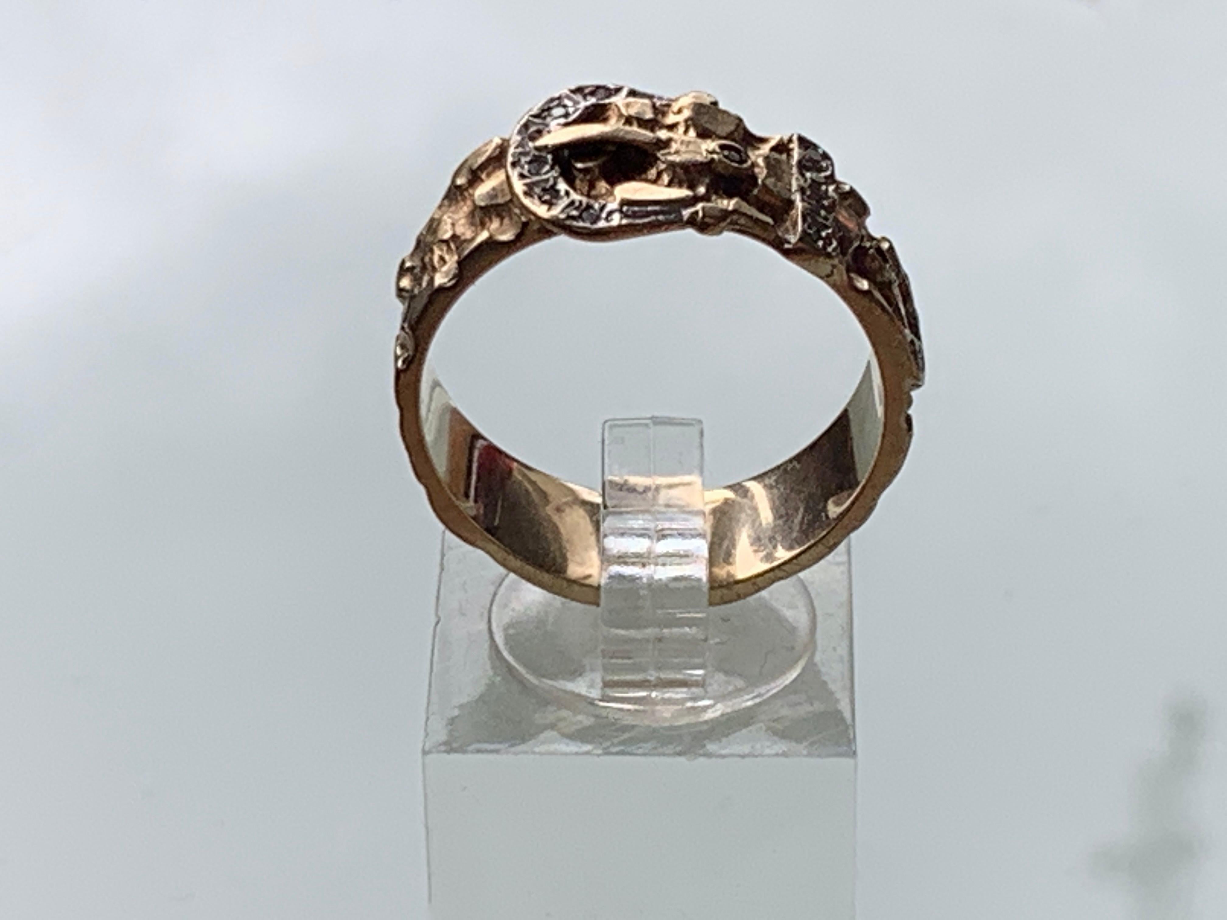 9ct Gold Bark Buckle Diamond Set Ring For Sale 2