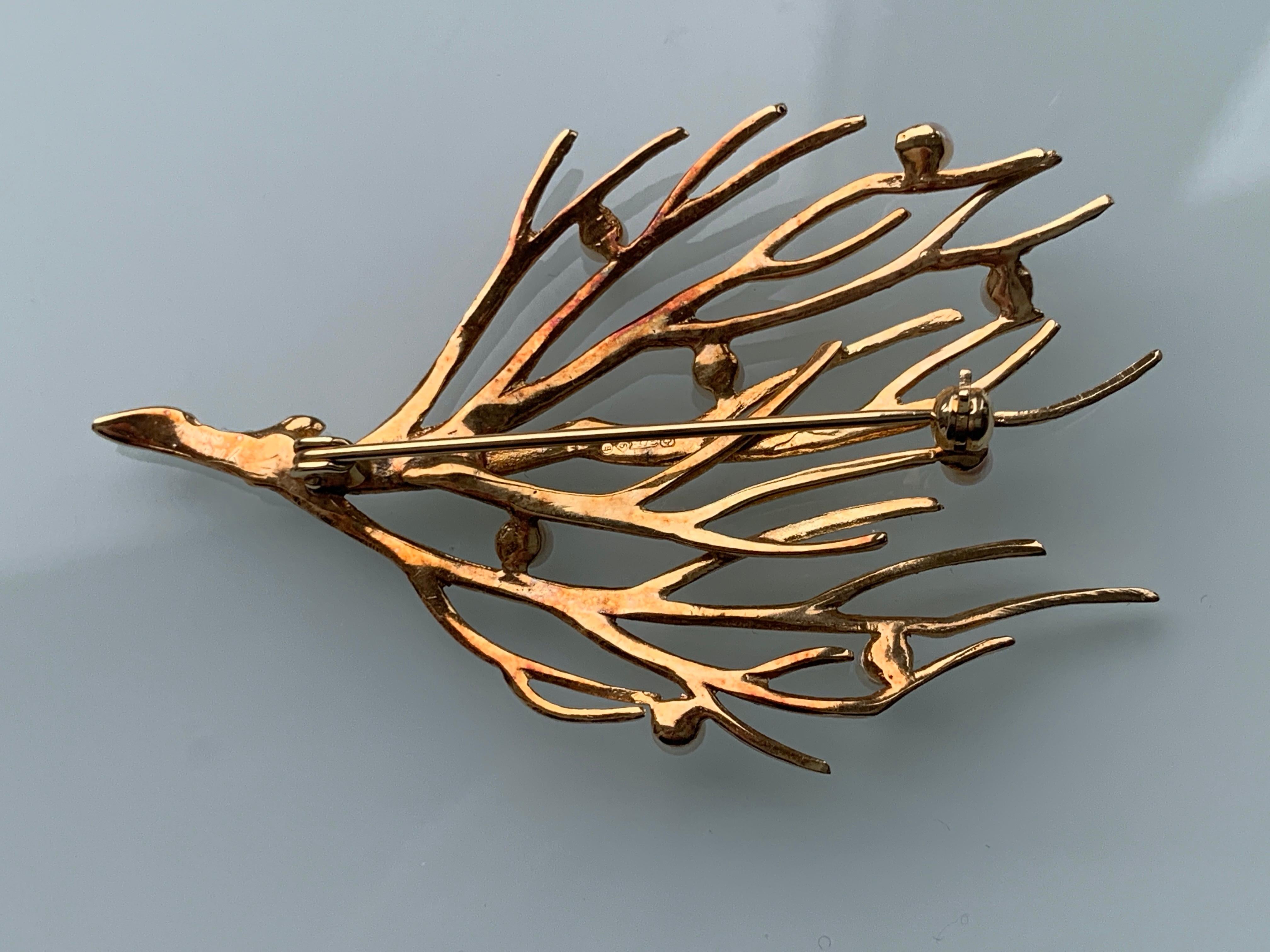 Women's 9ct Gold Branch Pearl Brooch For Sale