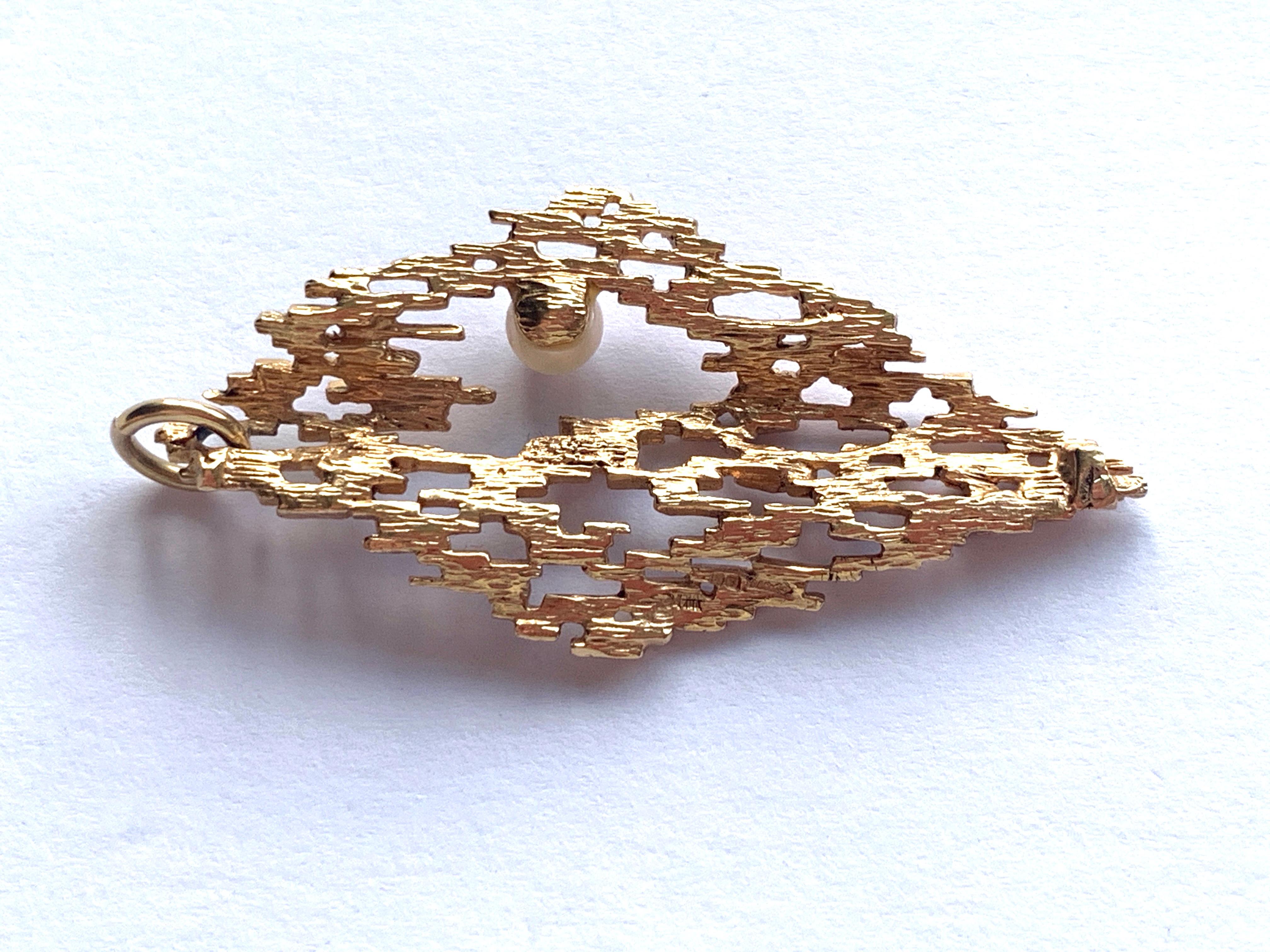 9ct Gold Brutalist Design Perle Anhänger Damen
