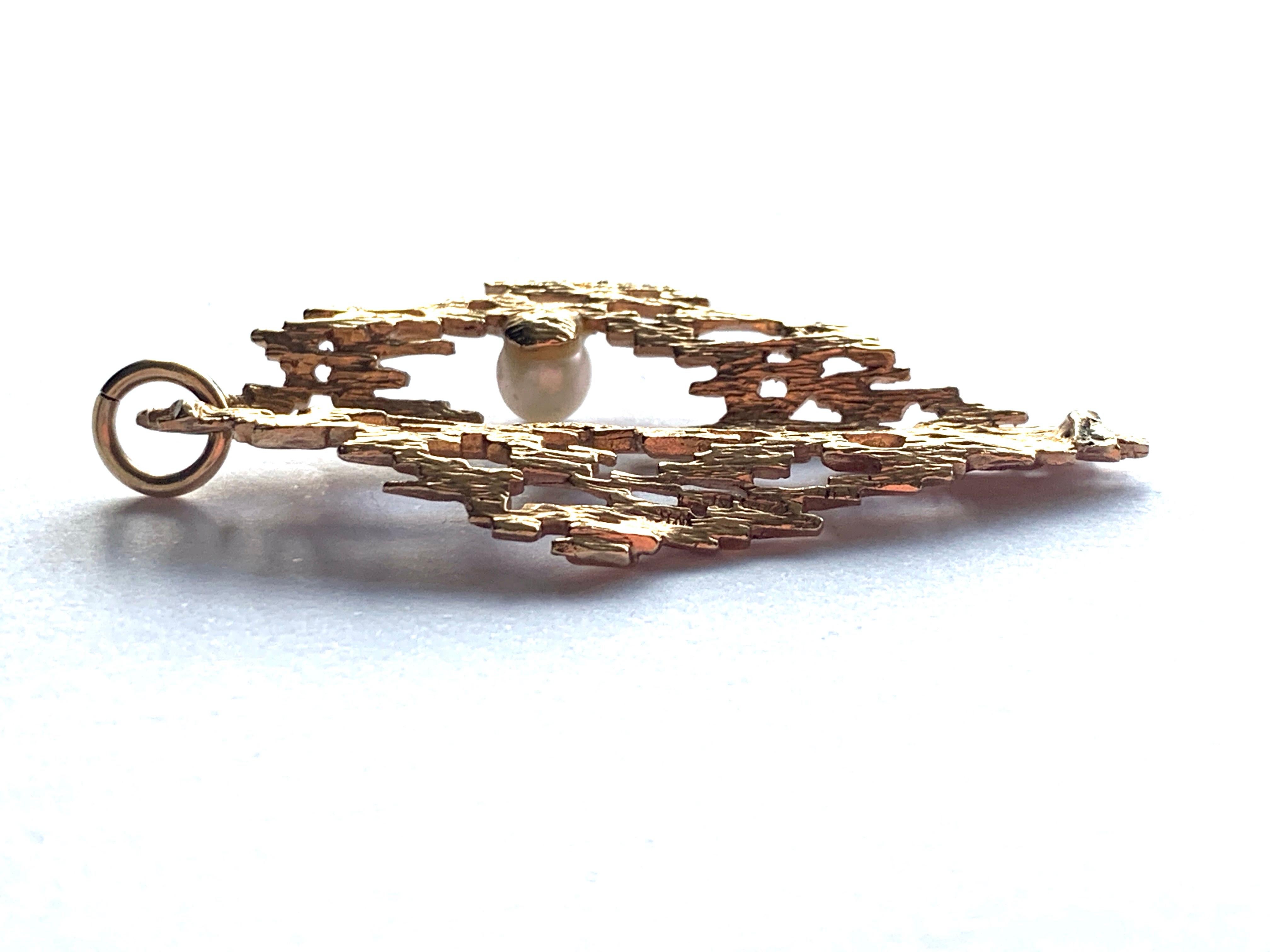 9ct Gold Brutalist Design Perle Anhänger 1