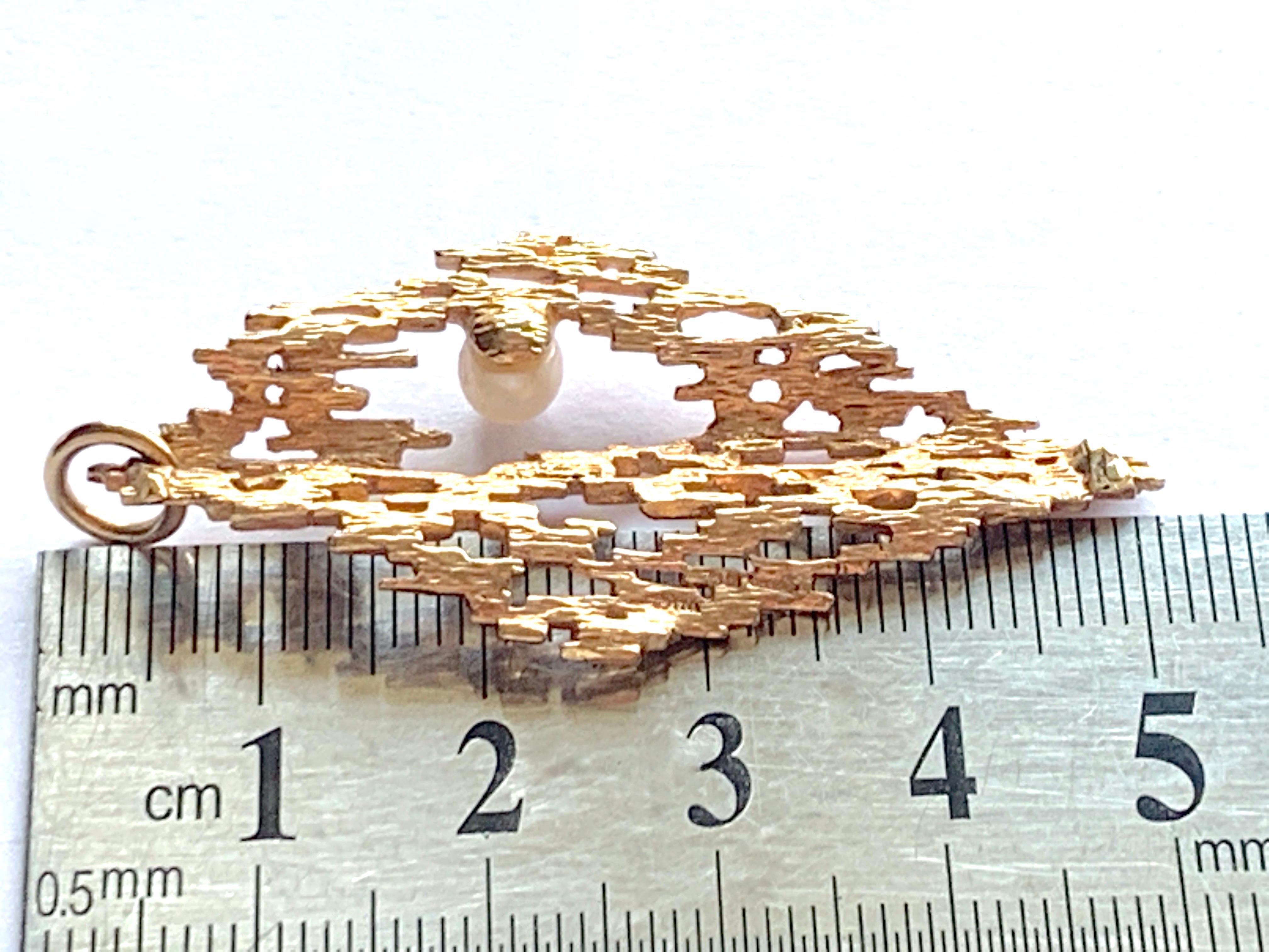 9ct Gold Brutalist Design Perle Anhänger 4