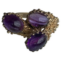 9ct Gold Brutalist Trio Amethyst Cabochon Ring