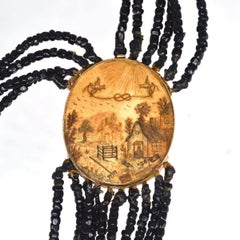 9ct Gold Clasp w/ Farm Scene & Vauxhall Glass Multi-Strand Necklace