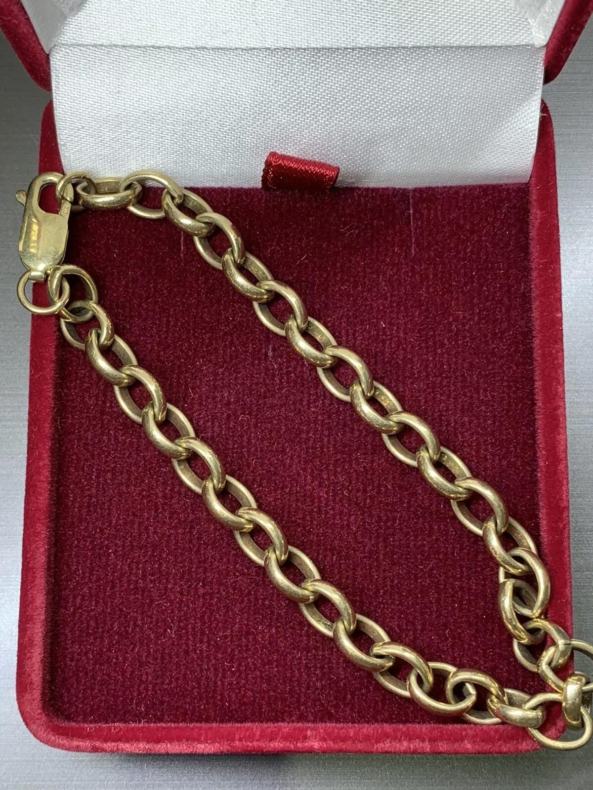 9ct Gold Curb Chain Bracelet Chunky Yellow Gold Plain For Sale 1