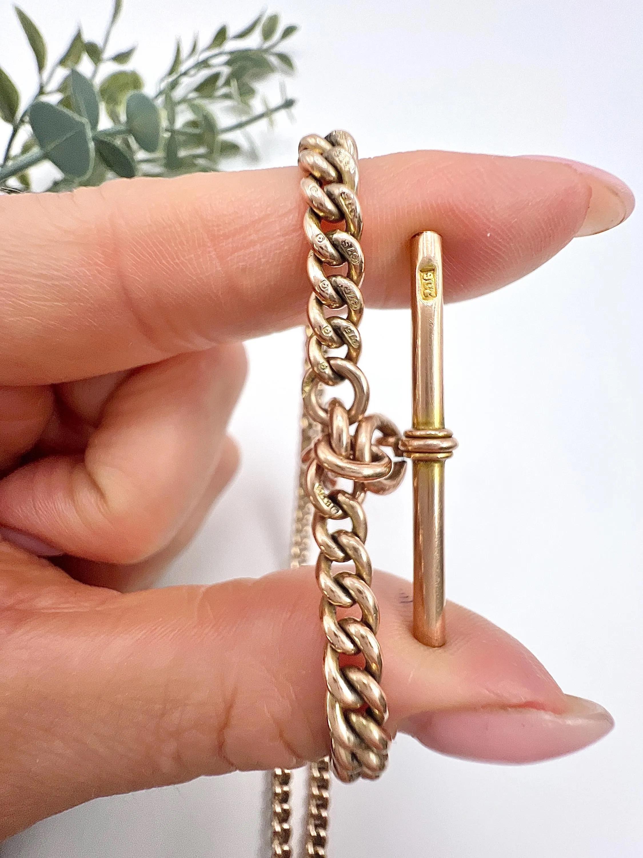 9ct Gold Edwardian 15 3/4 Inch Curb Link Albert Chain Hallmarked Birmingham 1900 For Sale 6