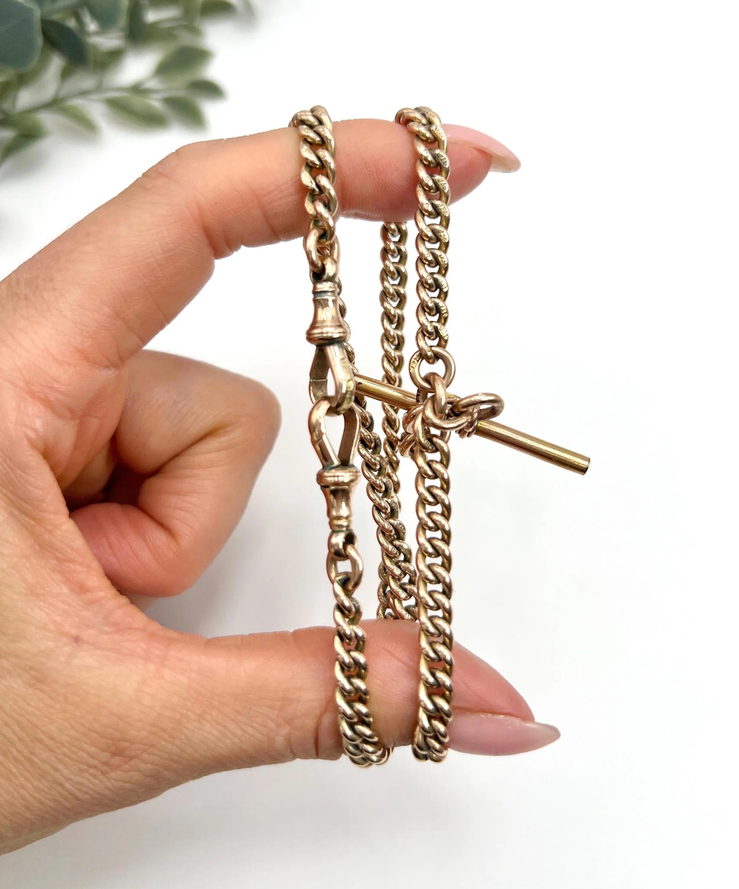 9ct Gold Edwardian 15 3/4 Inch Curb Link Albert Chain Hallmarked Birmingham 1900 For Sale 2