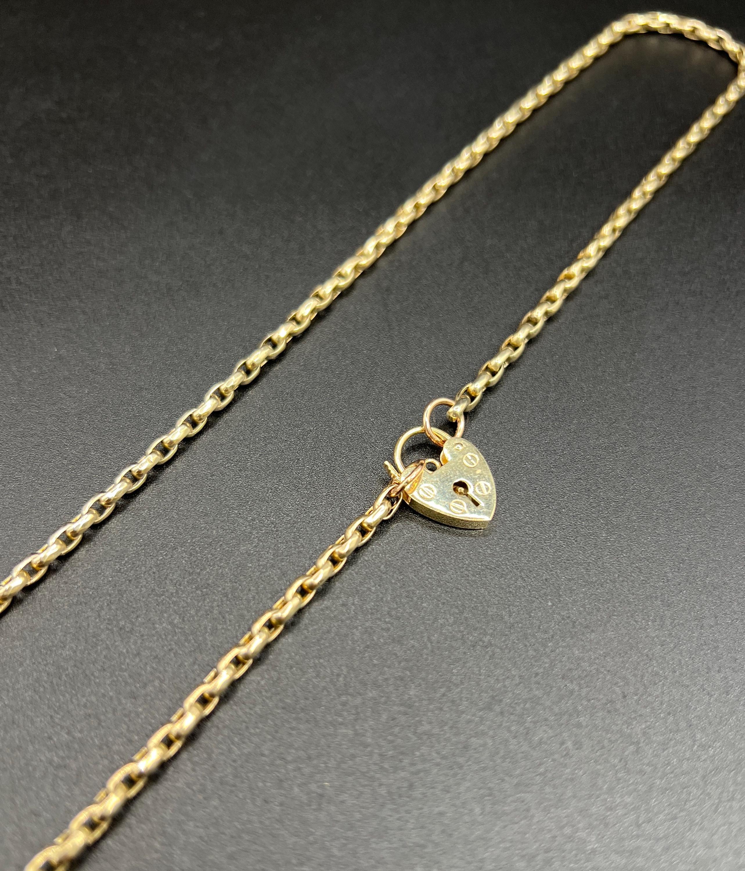 Cadena Belcher de oro eduardiano de 9 ct de 21 pulgadas, ovalada y facetada, con cierre de candado en forma de corazón 6